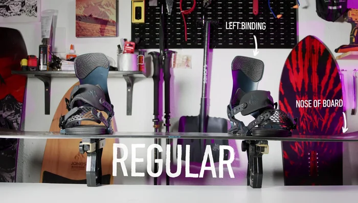 Determine your stance (regular or goofy). Use the board's reference stance markings as a starting point, potentially adjusting slightly wider for freestyle or narrower for surf-style riding.