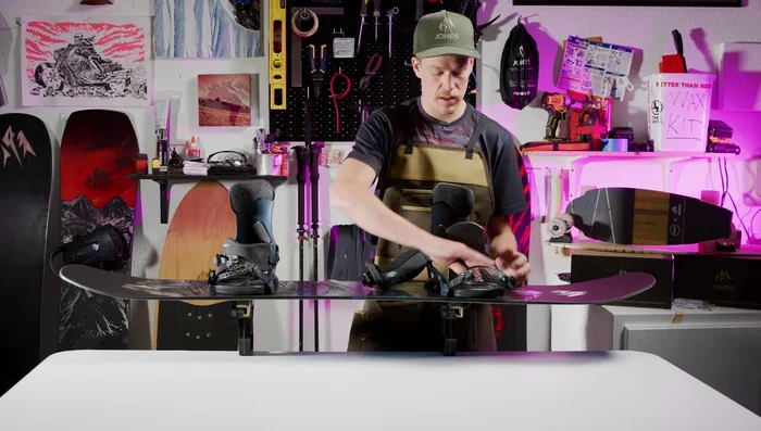 Adjust binding position if needed by loosening screws and sliding, or flipping the 4x4 disc 180 degrees.