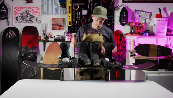 Adjust forward lean on the highback. Start with minimal forward lean and adjust based on preference; more forward lean increases heel edge power.