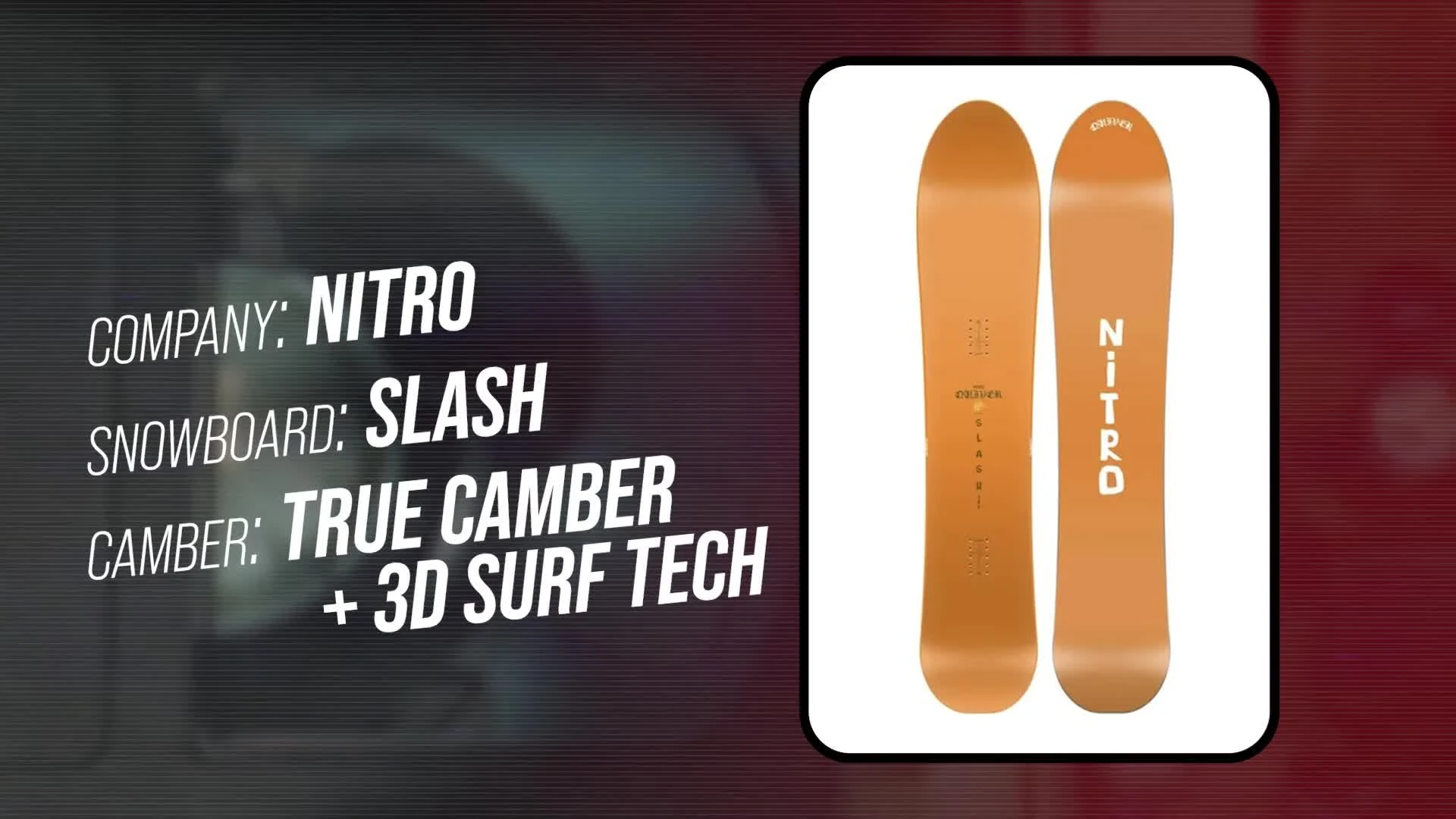 Close-up of the Nitro Slash snowboard, highlighting its design.