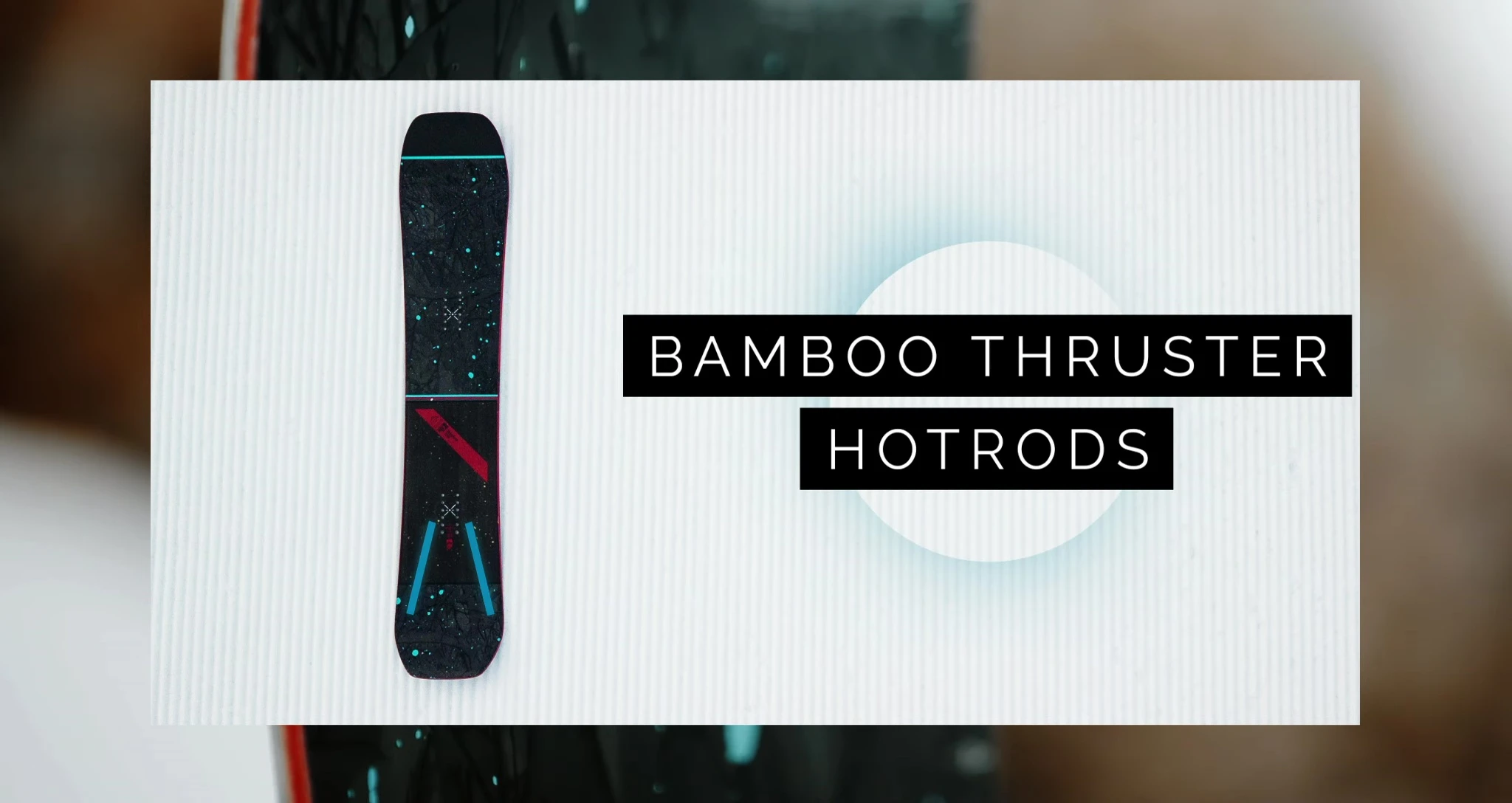 Close-up view of the bamboo stringers running along the snowboard.