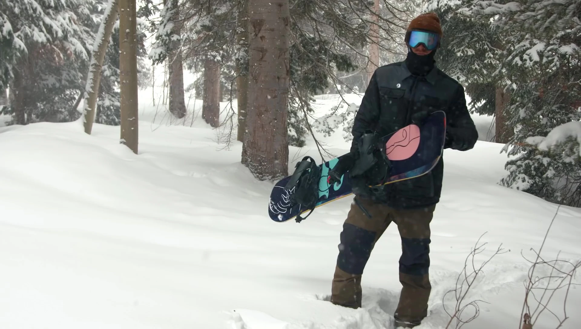 Image showcasing the board's medium-stiff flex rating, perhaps during a test ride.