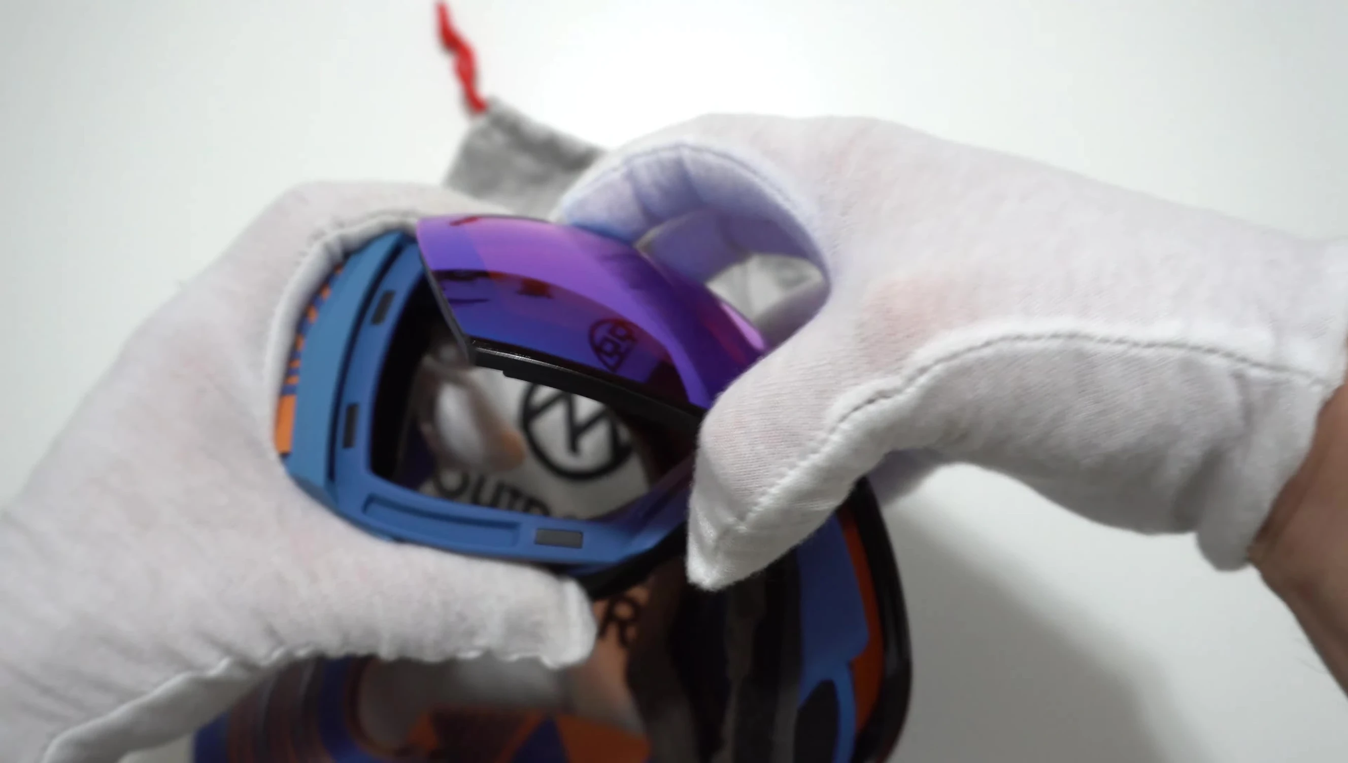 The goggles without the lenses are shown demonstrating the frame's construction.