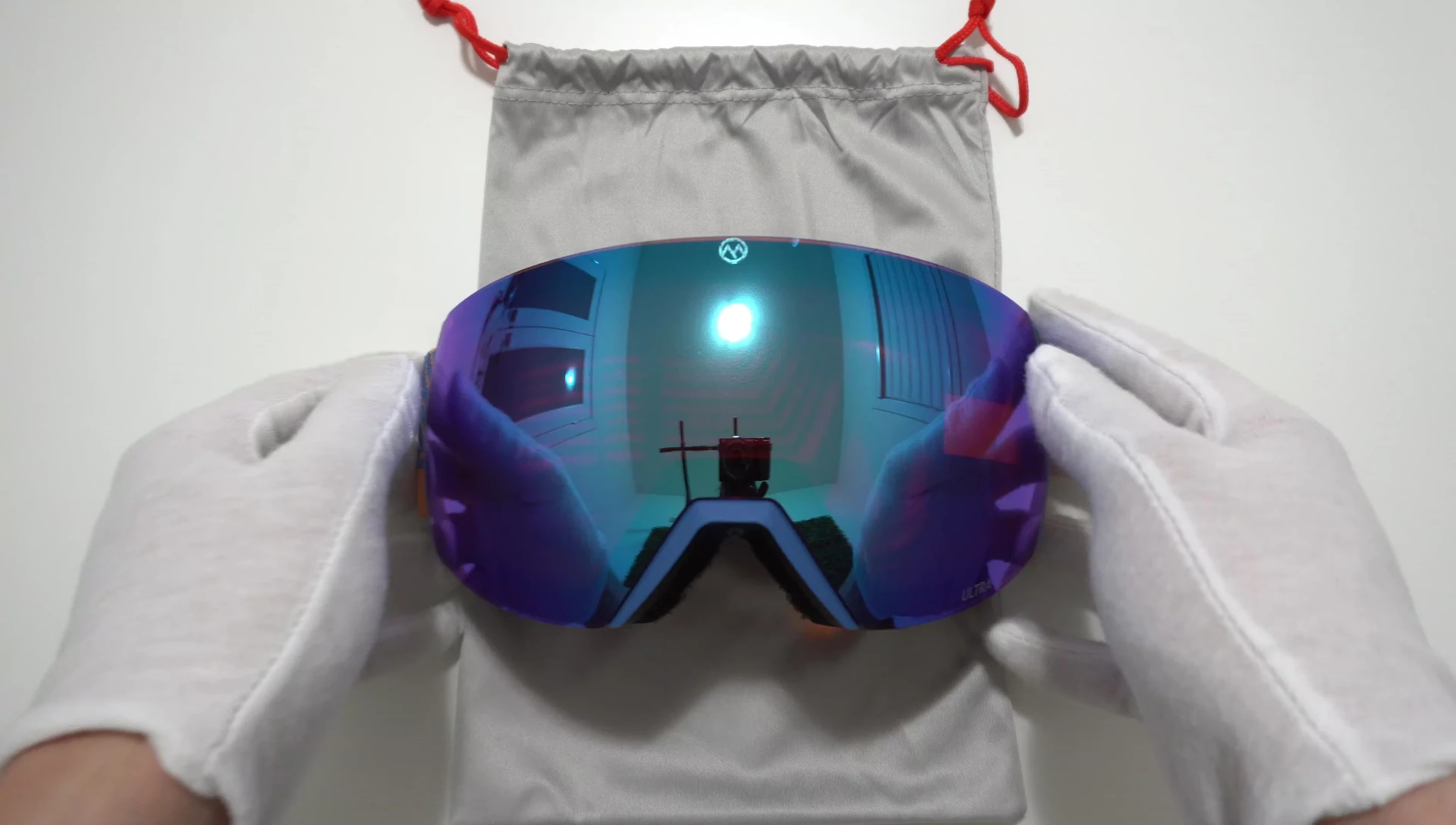 Showcase of the blue lens highlighting its vibrant color and clarity.
