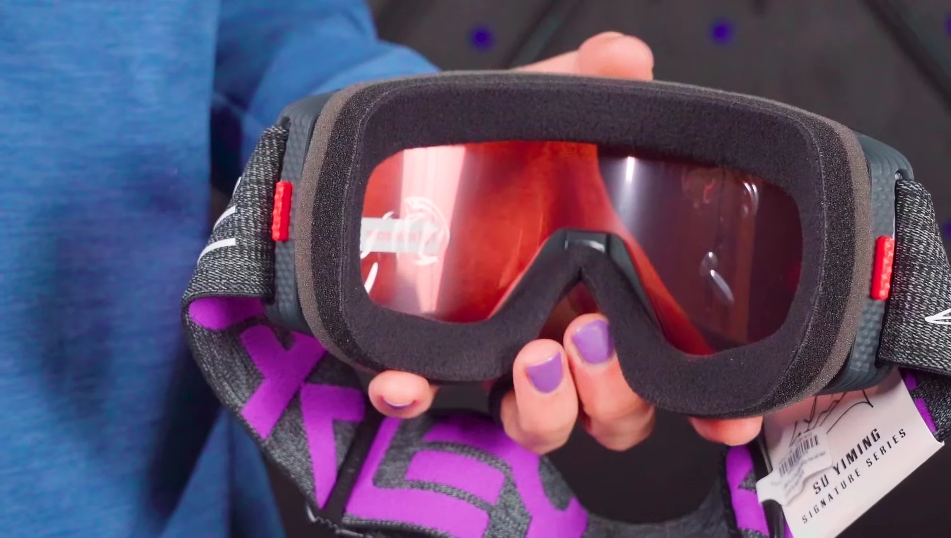 Close-up of the goggles' inner lining, showcasing the triple-layer foam and fleece.