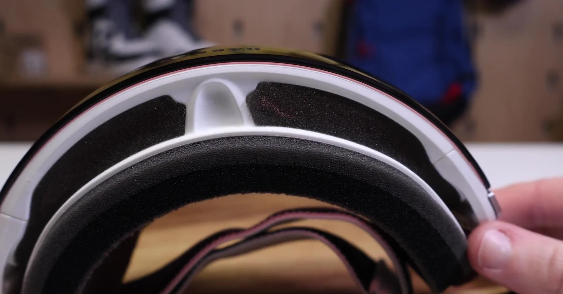 Close-up showing the ventilation system of the goggles.