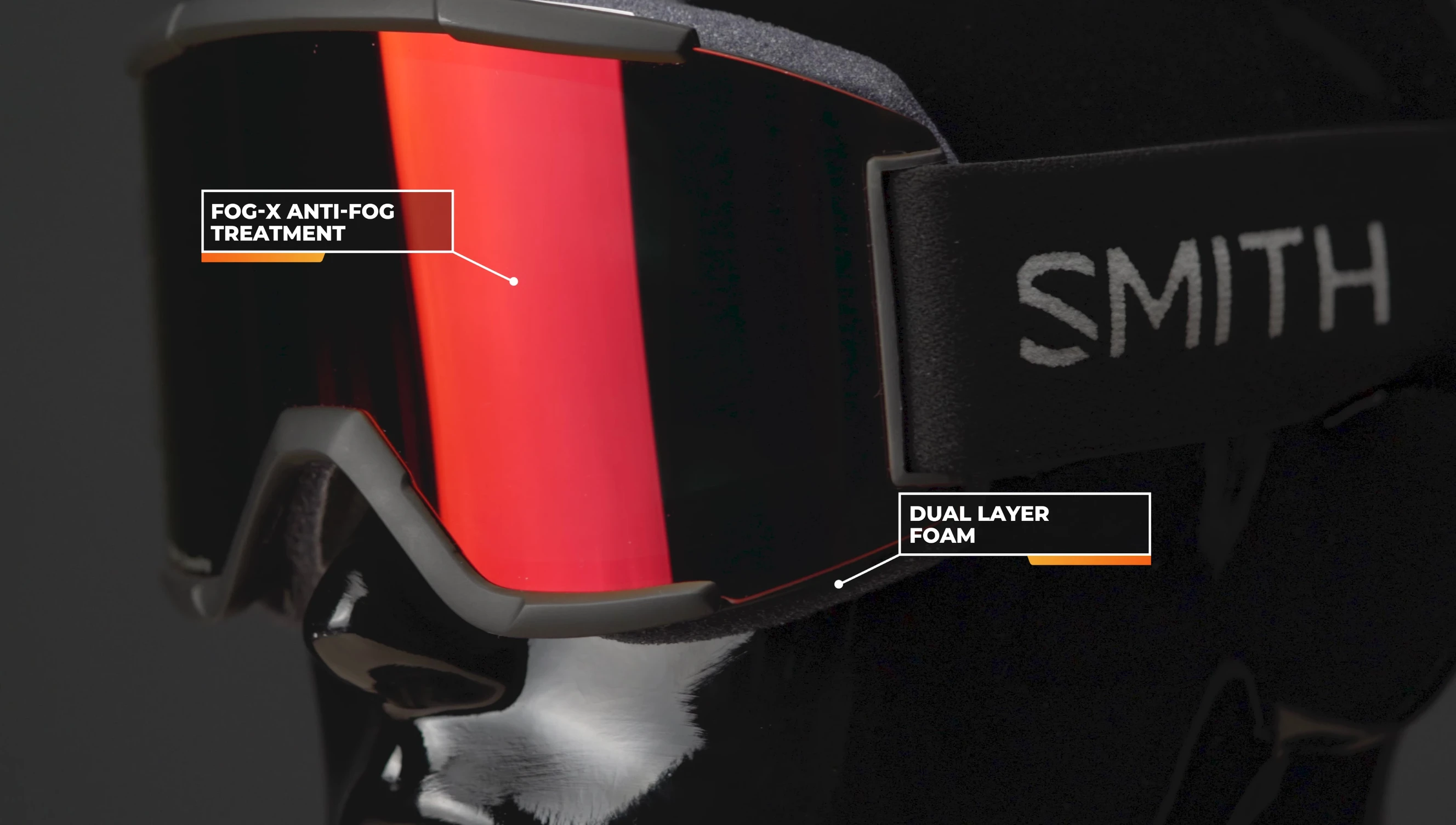 Close-up shot of Smith Squad goggles lens