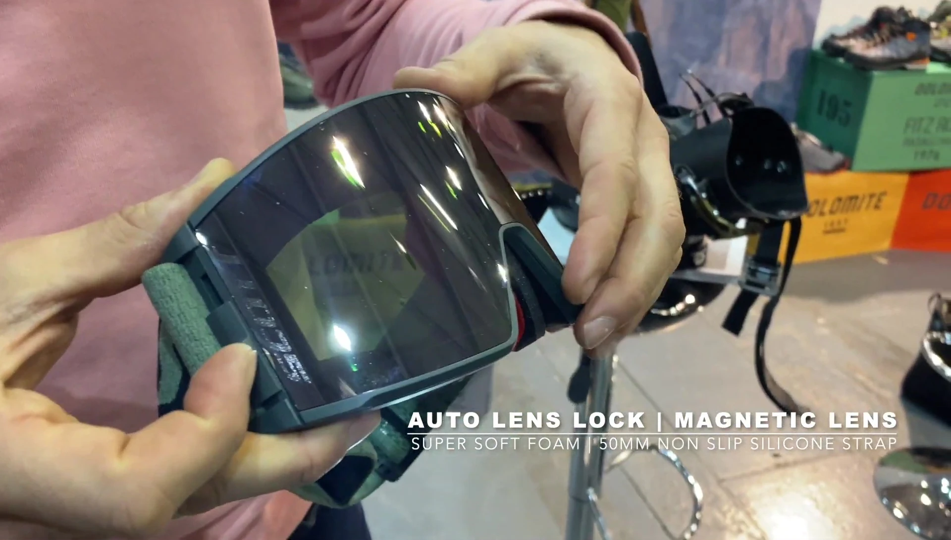 Detailed view of the clip and magnet system for easy lens switching.