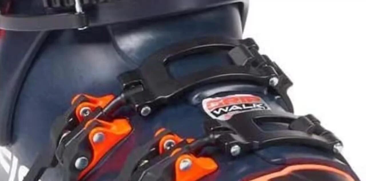 Close-up of the Lange RX 120 ski boot showcasing its design