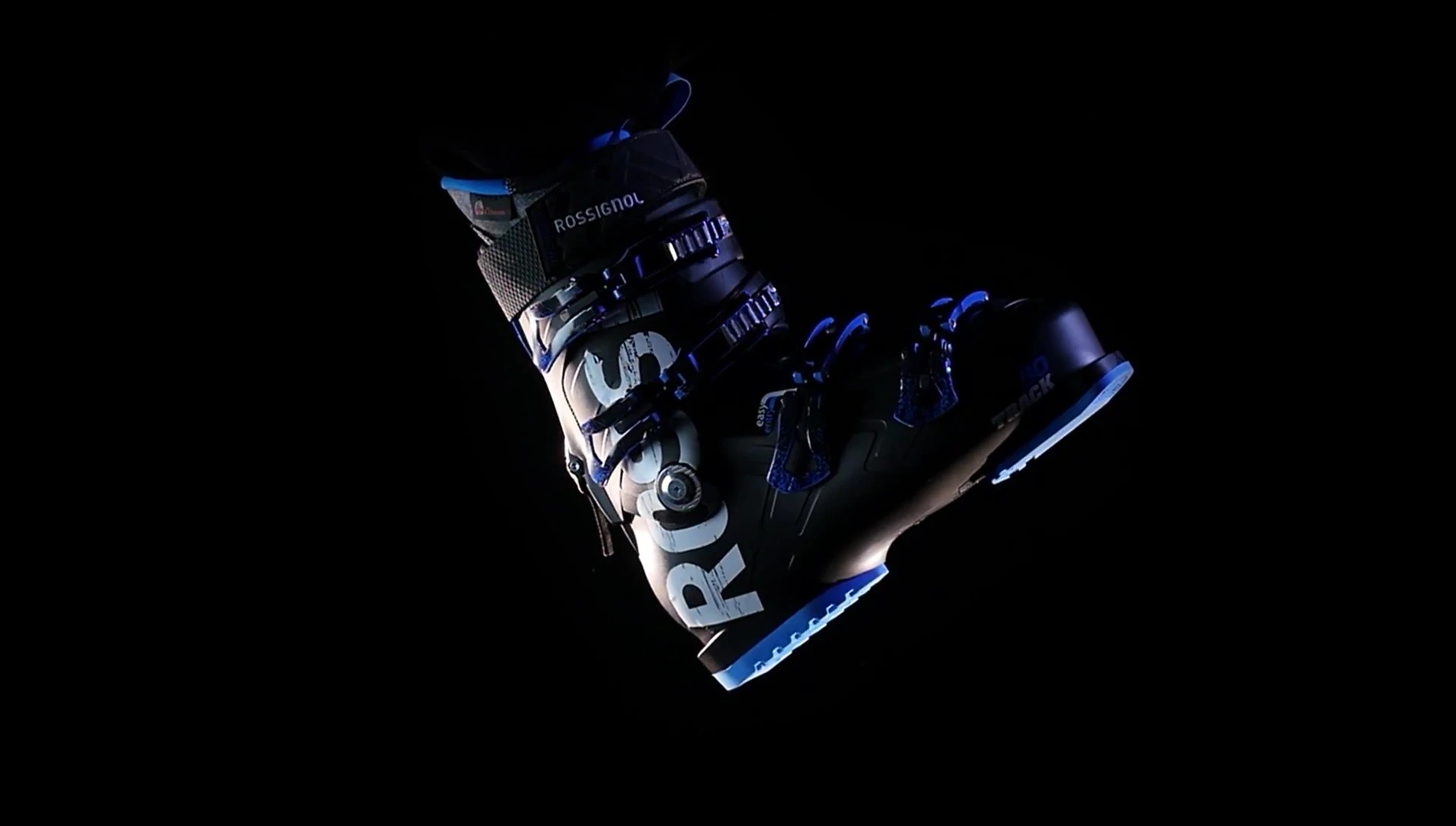 Detailed view of the Rossignol Track ski boot, highlighting its design elements.
