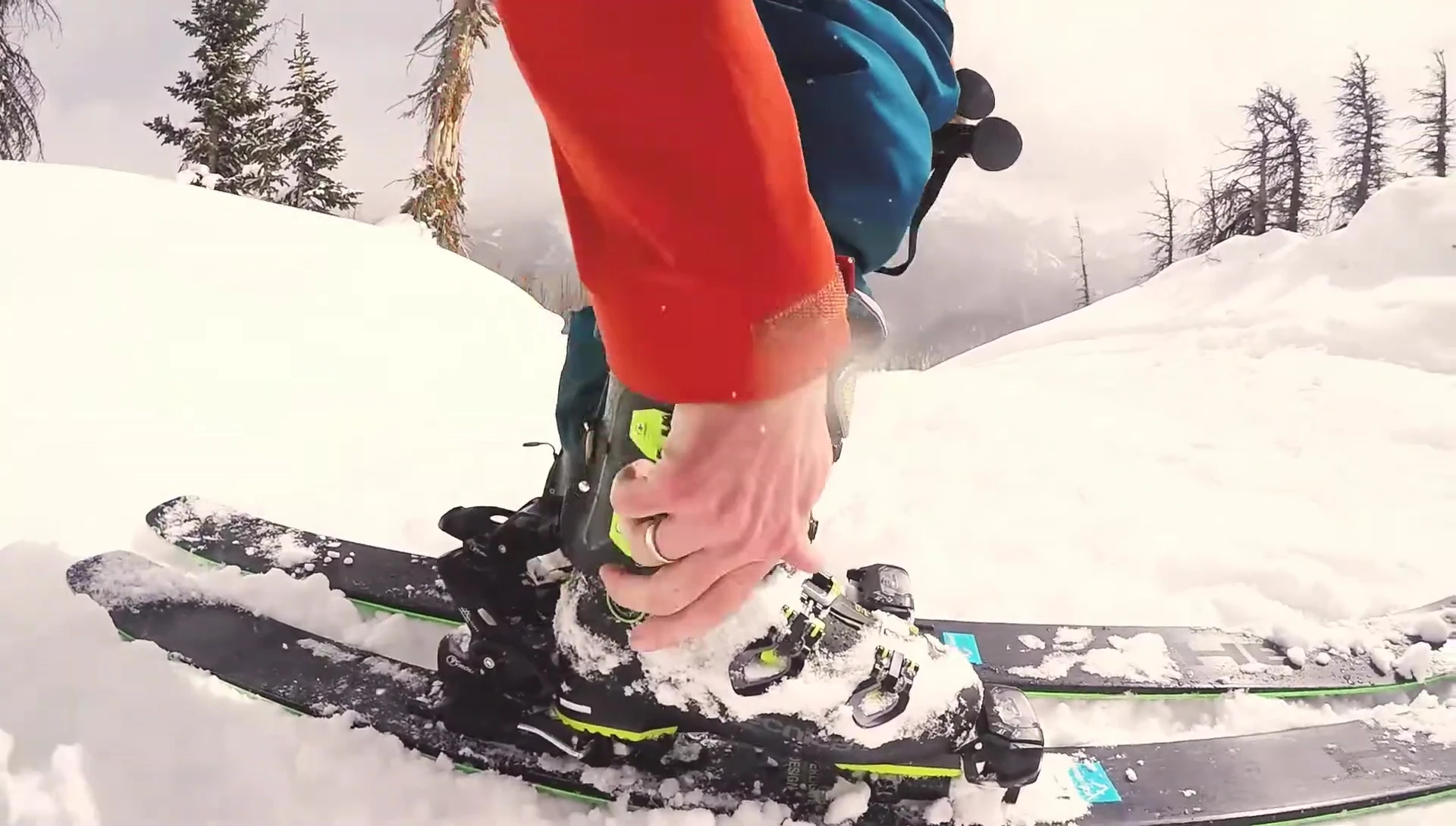 Close-up shot of the boot in action on a downhill run.
