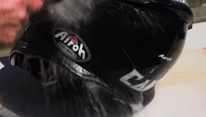 Thoroughly rinse the helmet and chin strap.