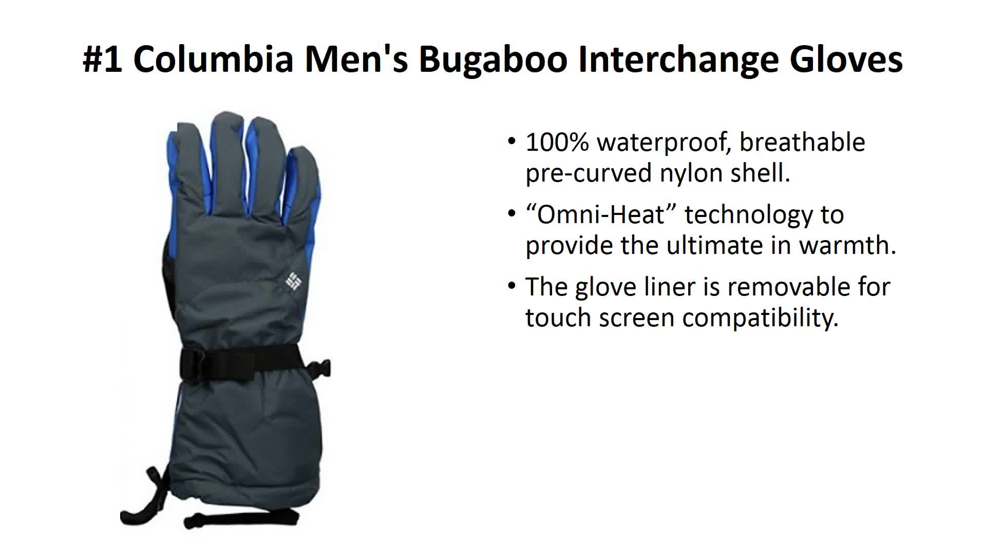 Close-up shot of Columbia Men's Bugaboo Interchange gloves.