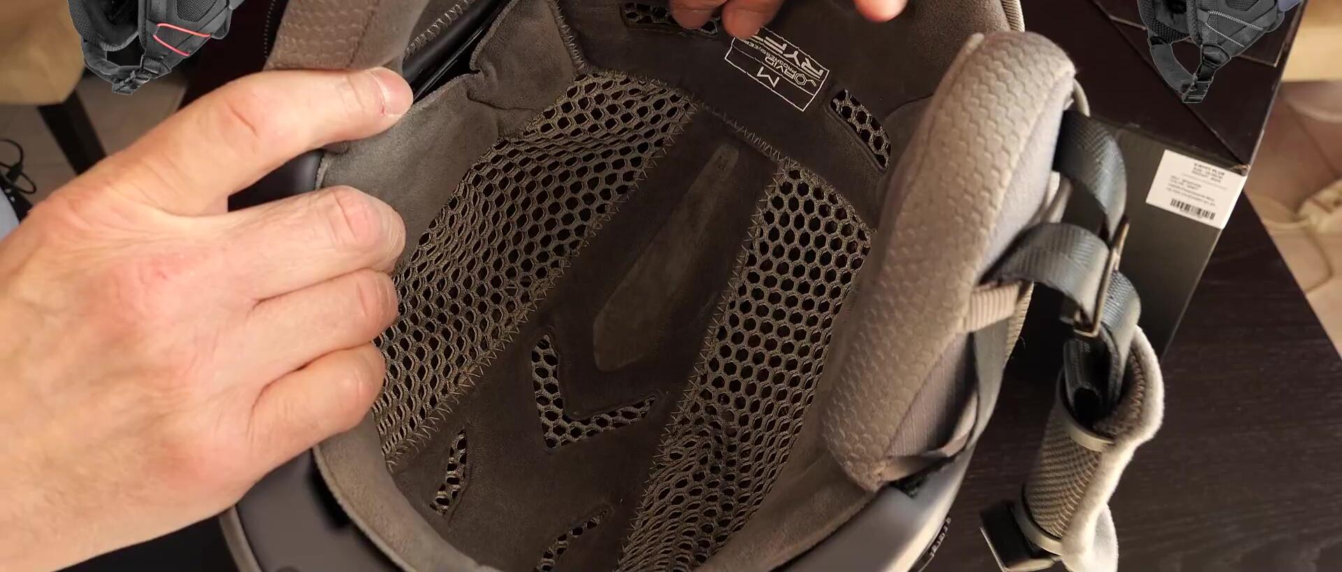 A close-up of the soft interior lining of the helmet.