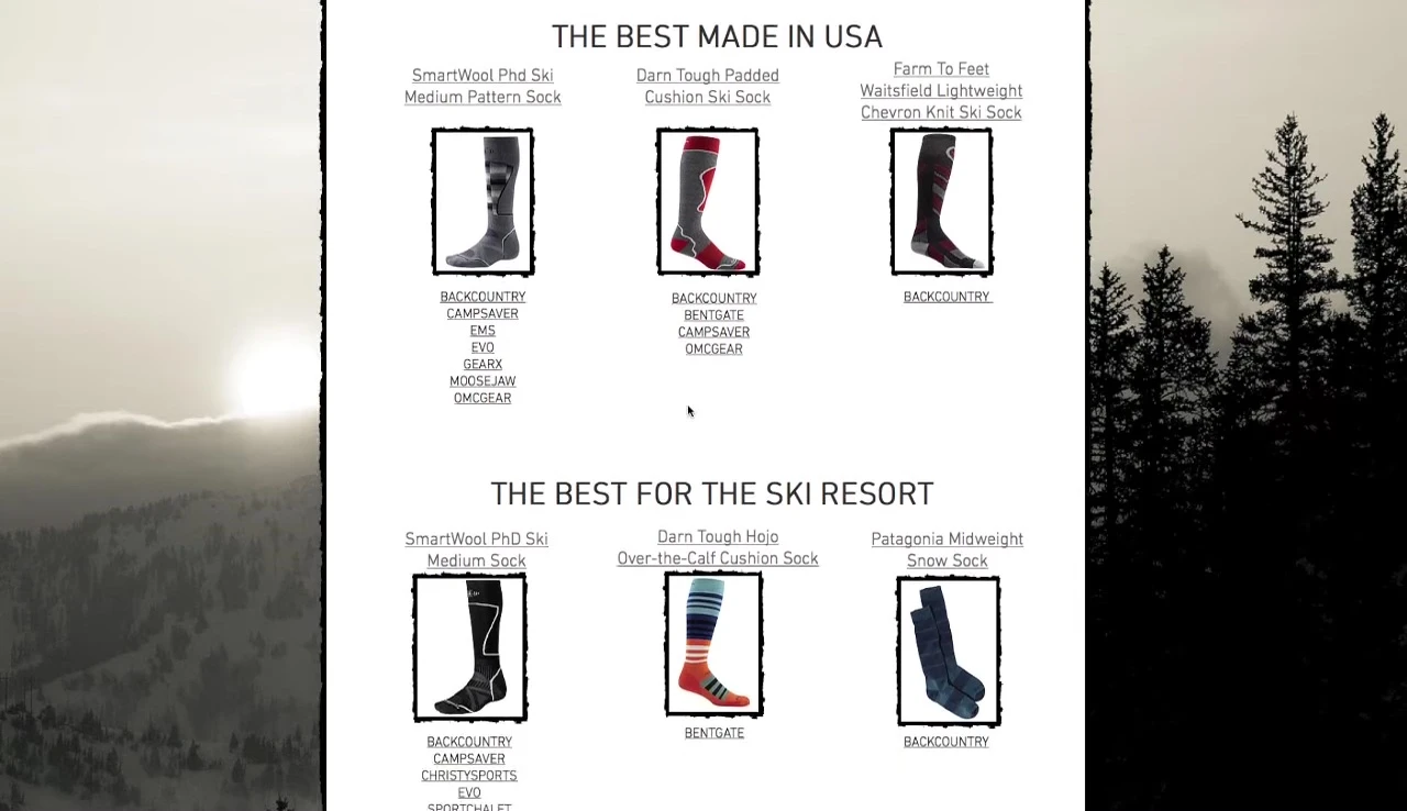 Overall shot showcasing various ski socks