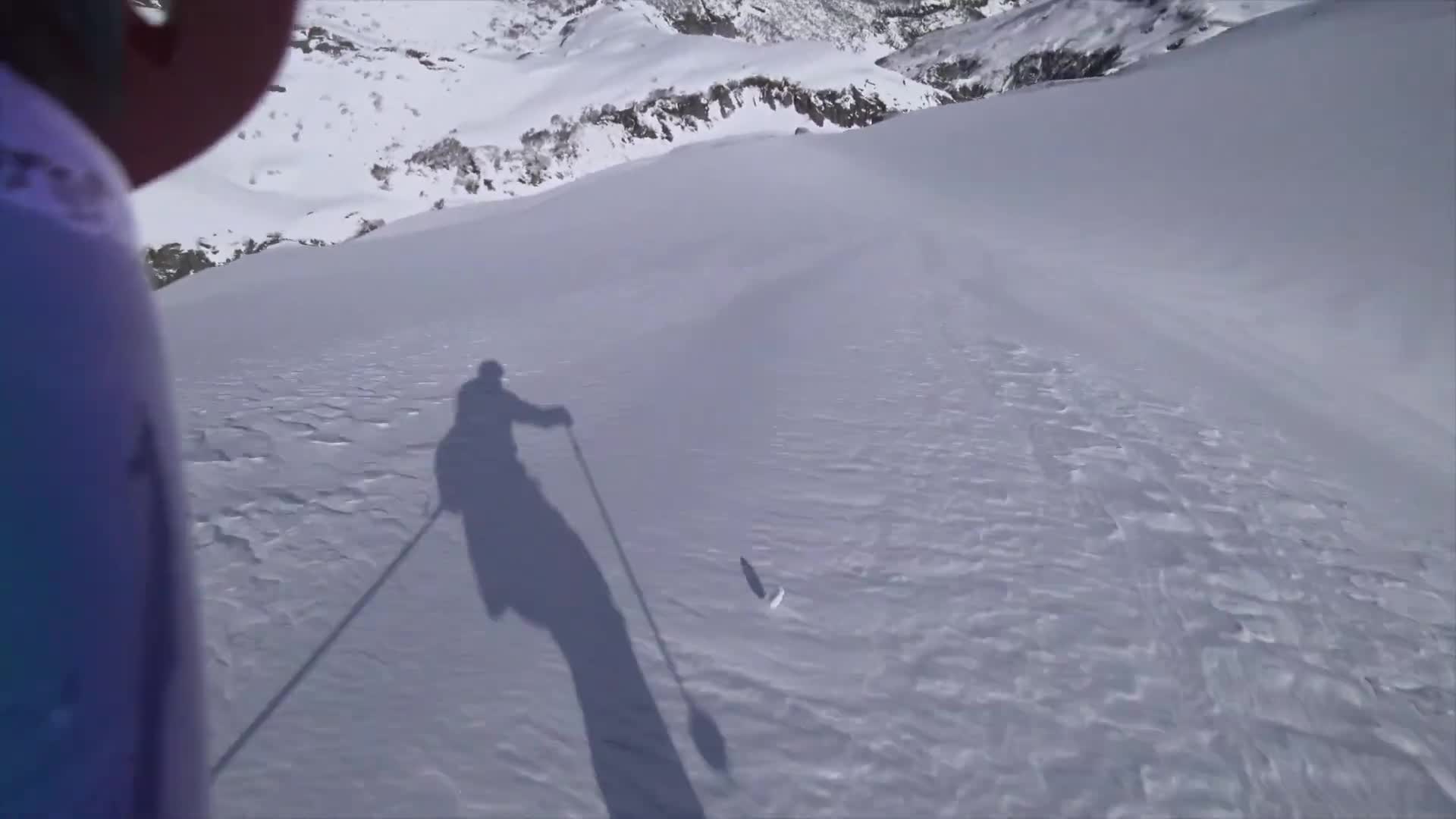 Close-up shot of skiers enjoying the slopes.
