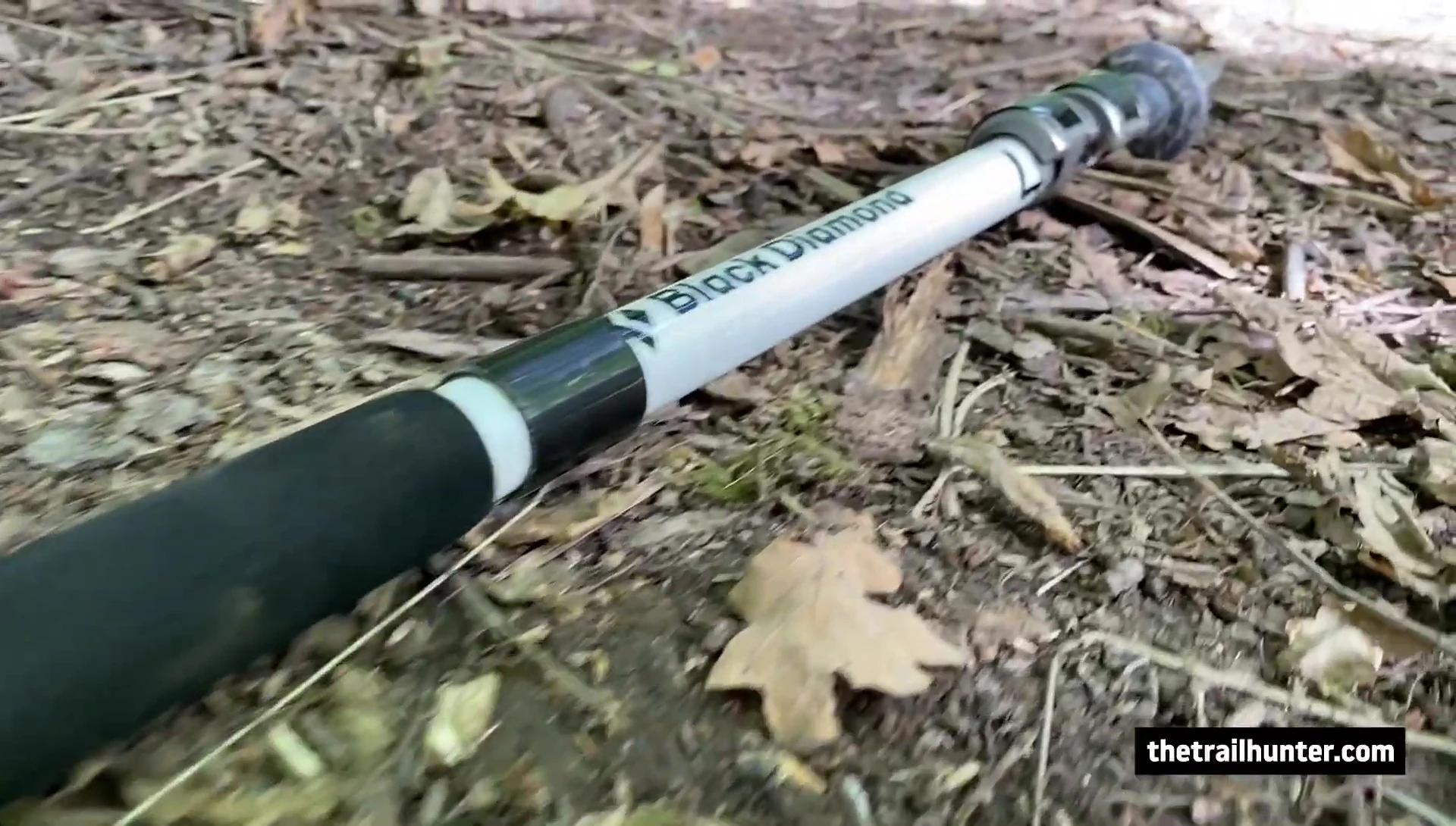 Close-up of the carbon fiber shaft of the trekking pole.