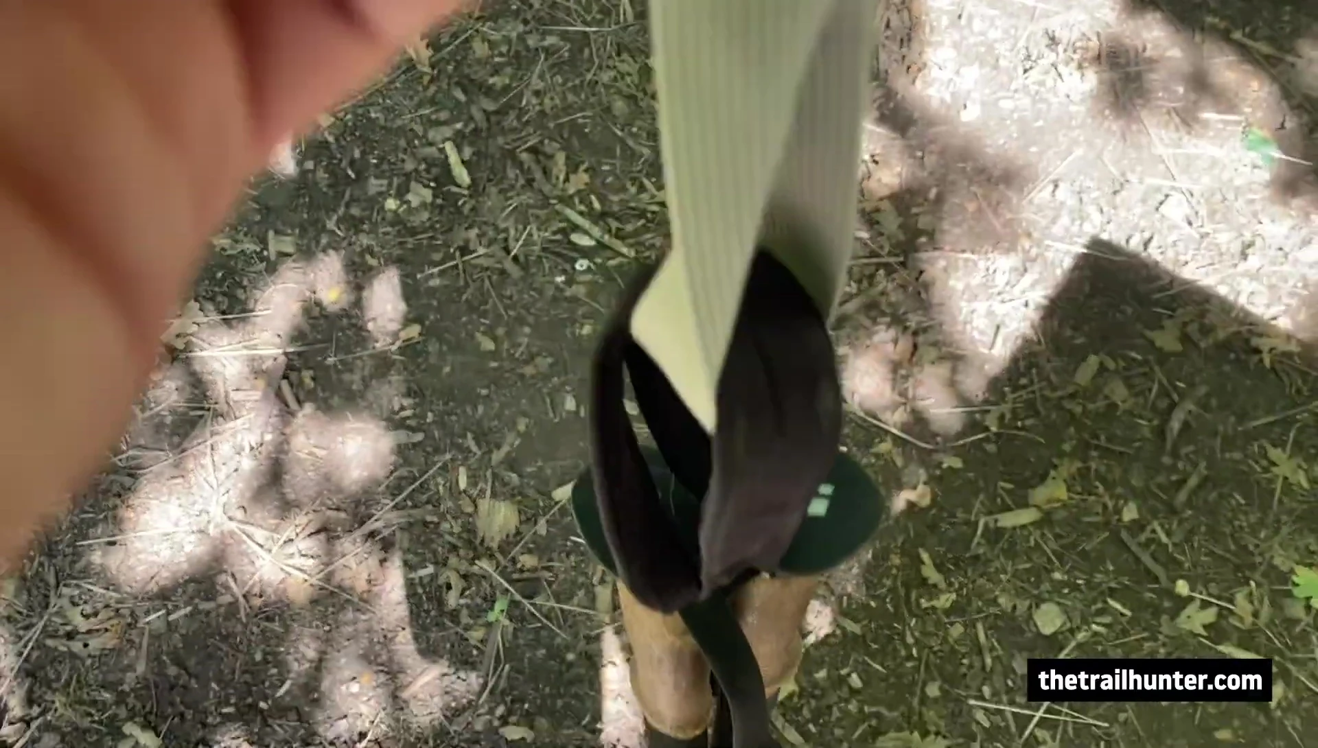 The natural cork handle of the trekking pole