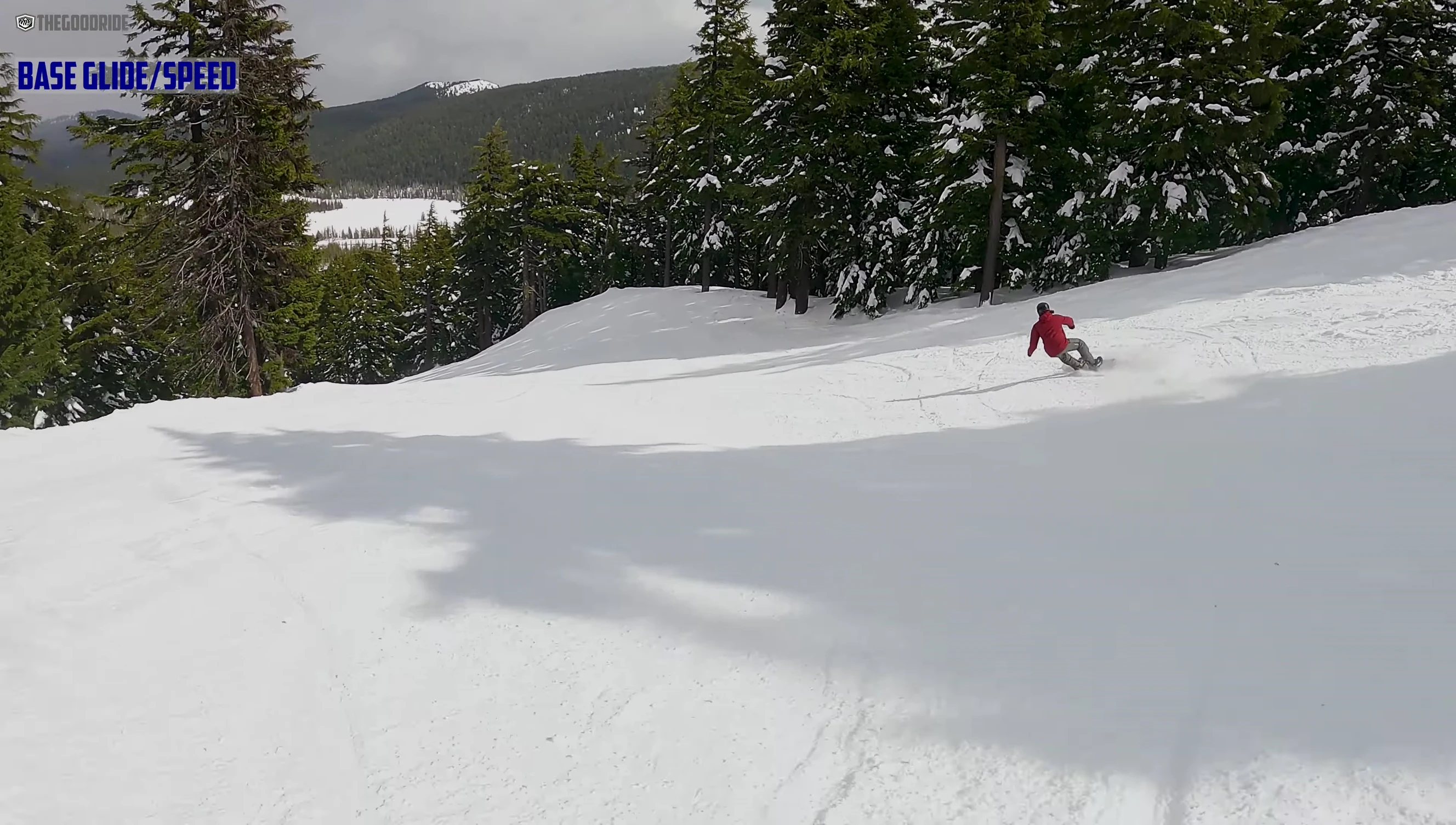 Snowboarder riding at high speed