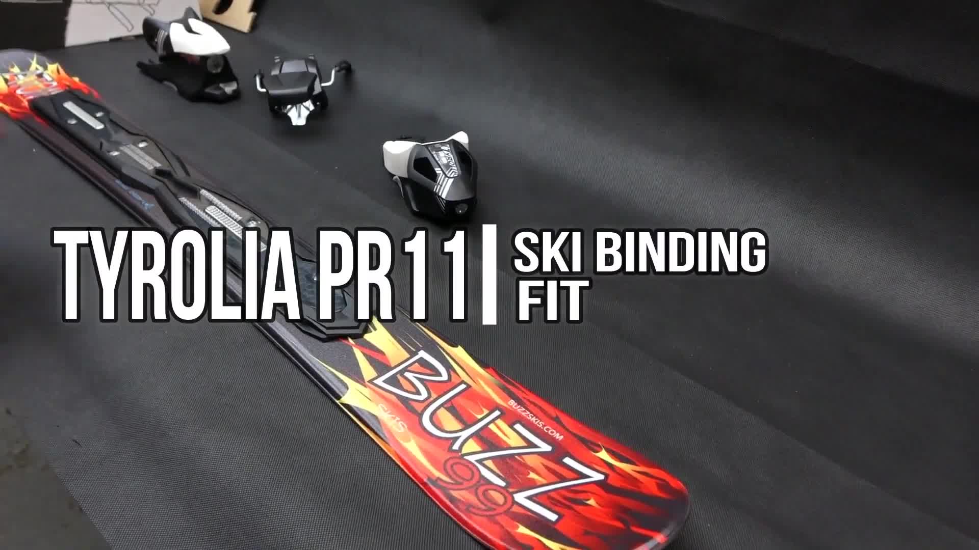 Close-up view of the Tyrolia PR11 ski binding, highlighting the toe piece.