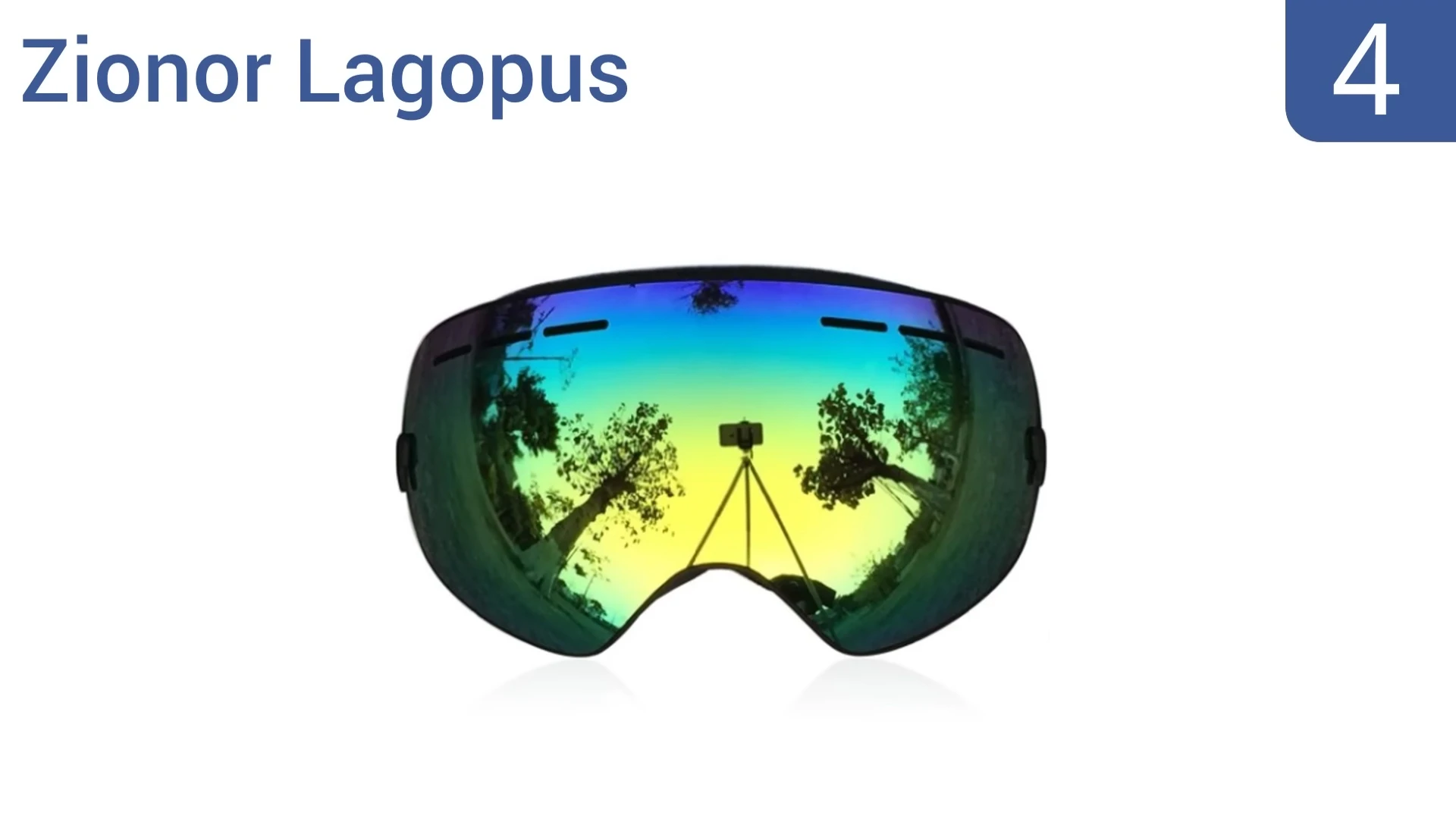 Shot of the Ziona Lagopus goggles on a person's face, showing the adjustable band.