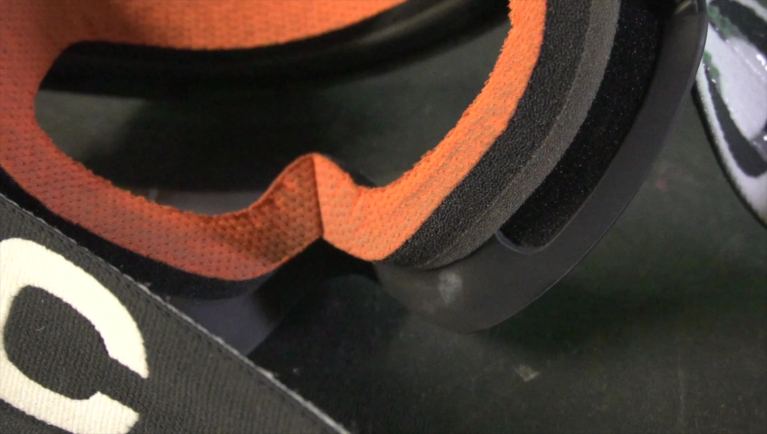 Close-up view of the inner padding of the goggles.