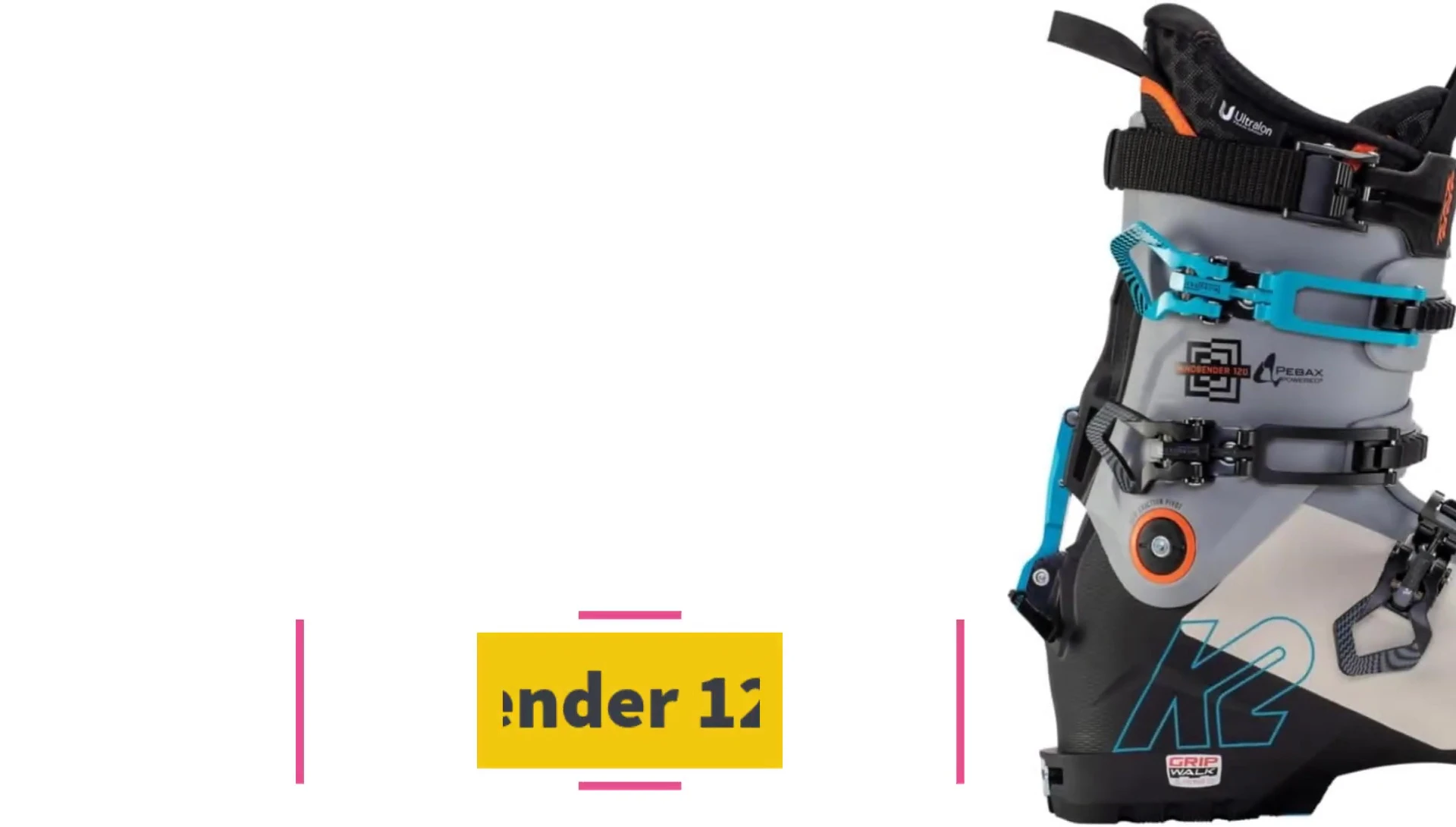 The K2 Mindbender 120 boot shown on a skier's foot.