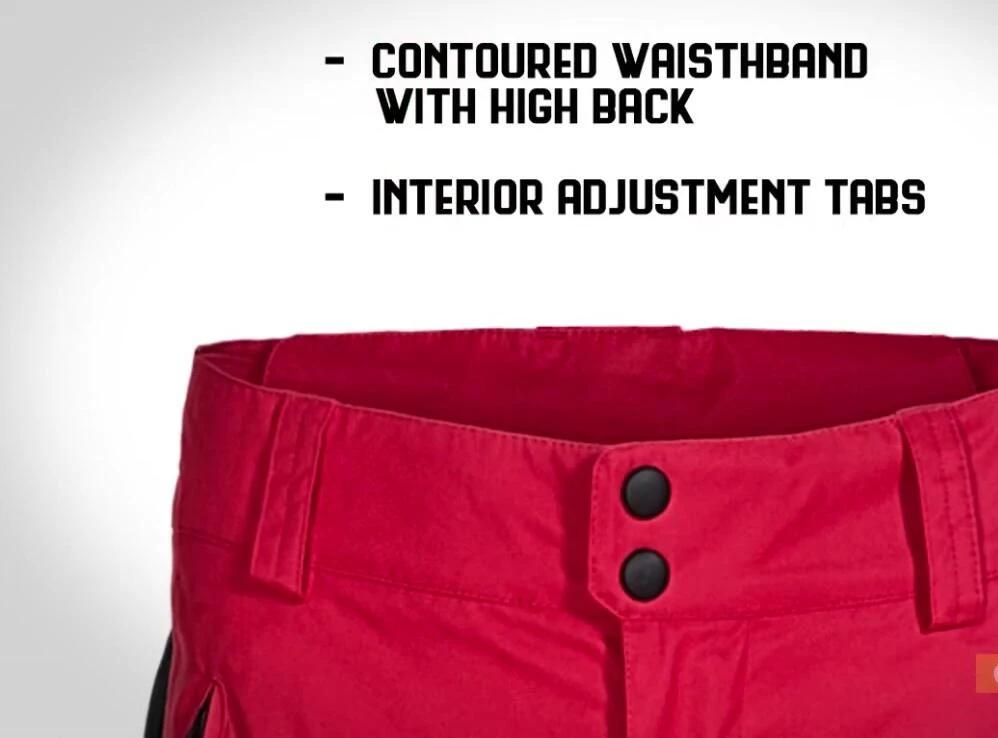Shot showing the contoured waistband and adjustable features for a comfortable fit.
