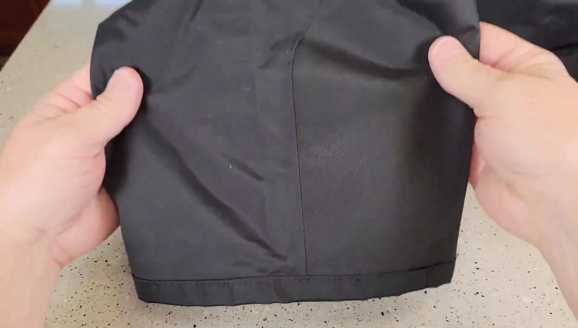 The leg opening shown from the front.