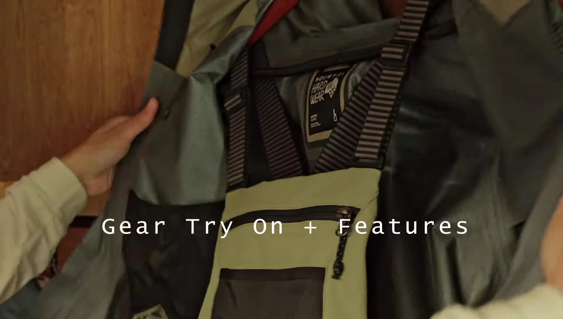 Screen capture showing close-up of jacket interior features.