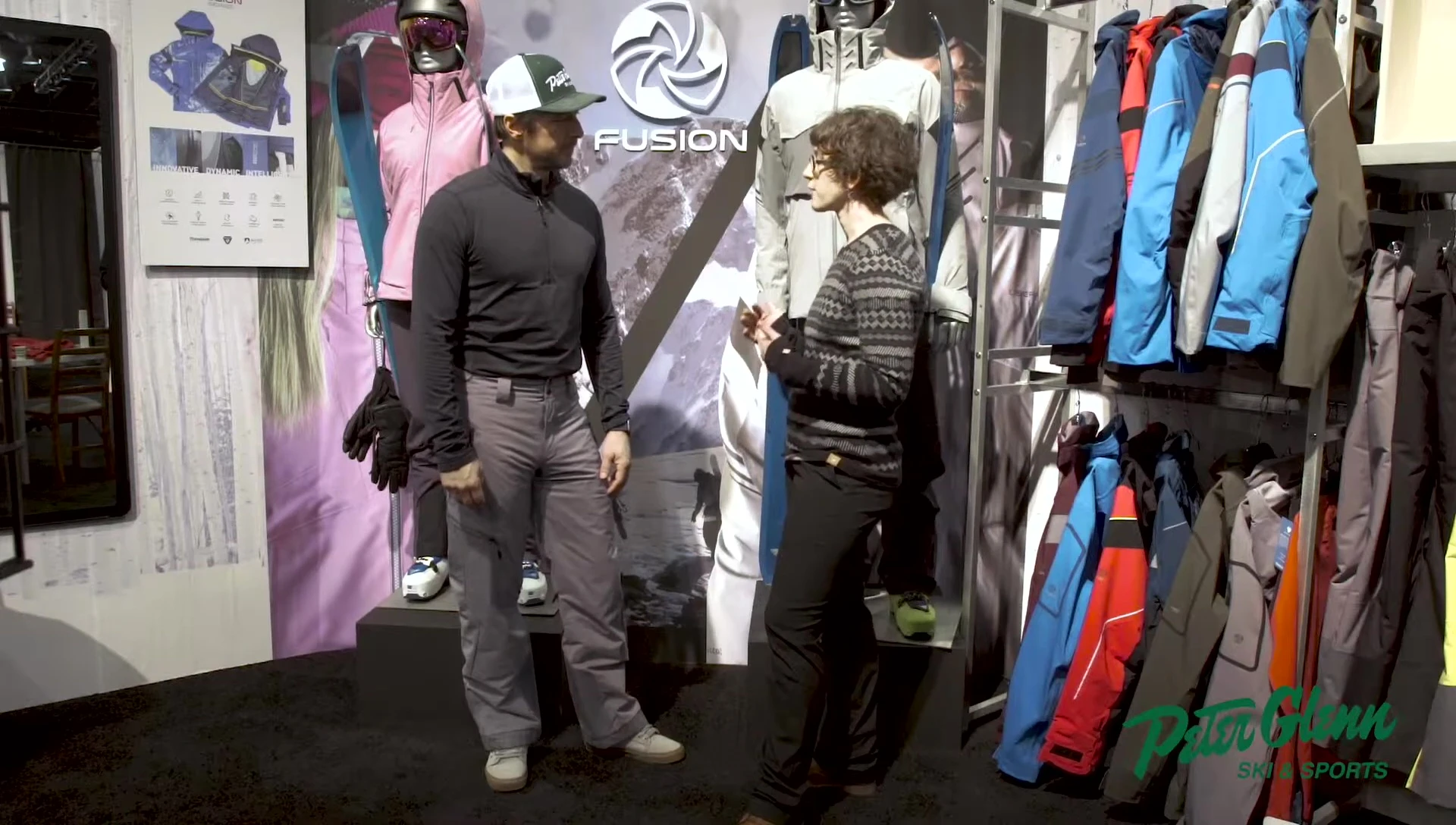 A shot highlighting the pants' water-resistant properties.