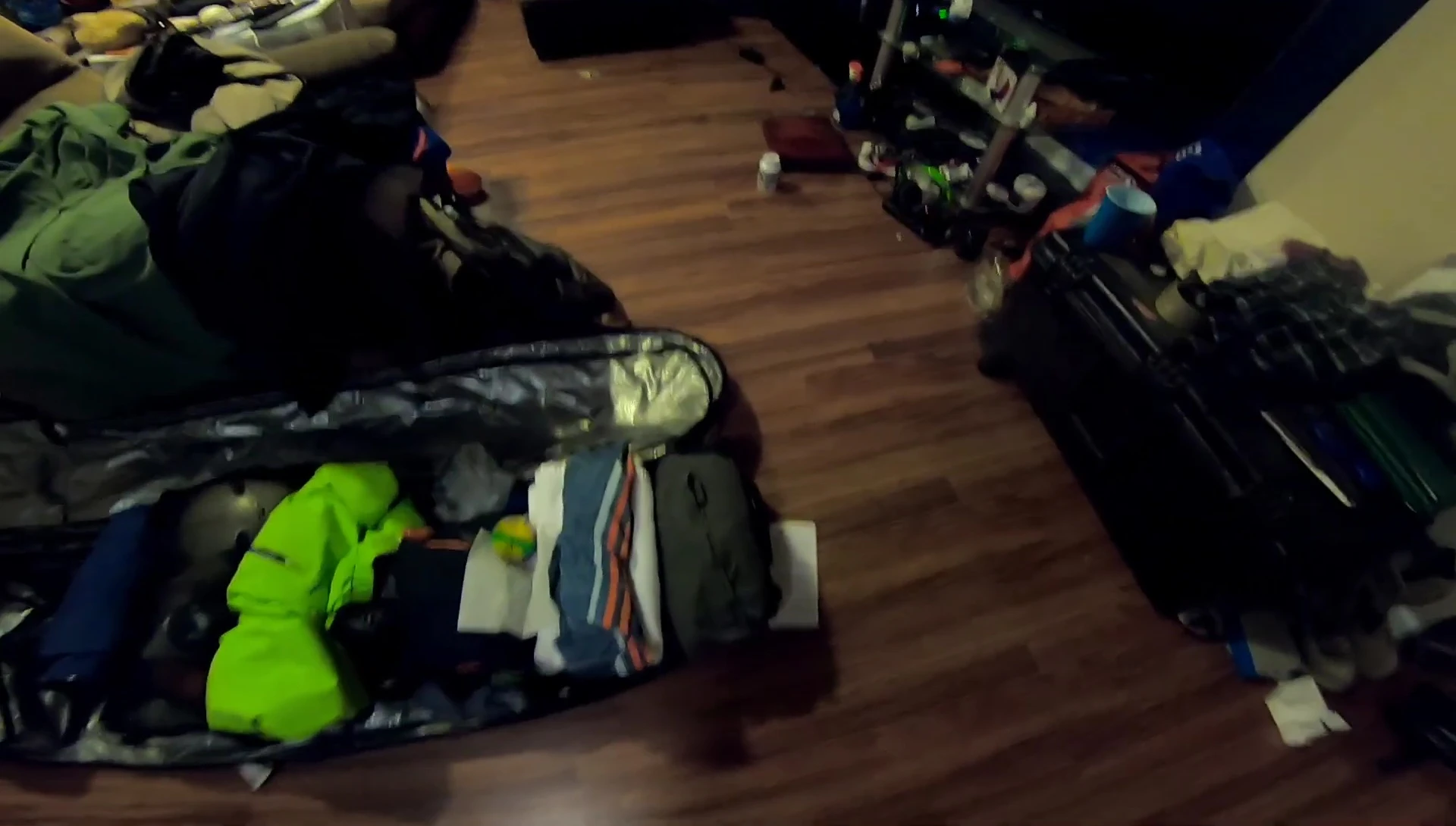 Fully packed snowboard bag ready for travel.