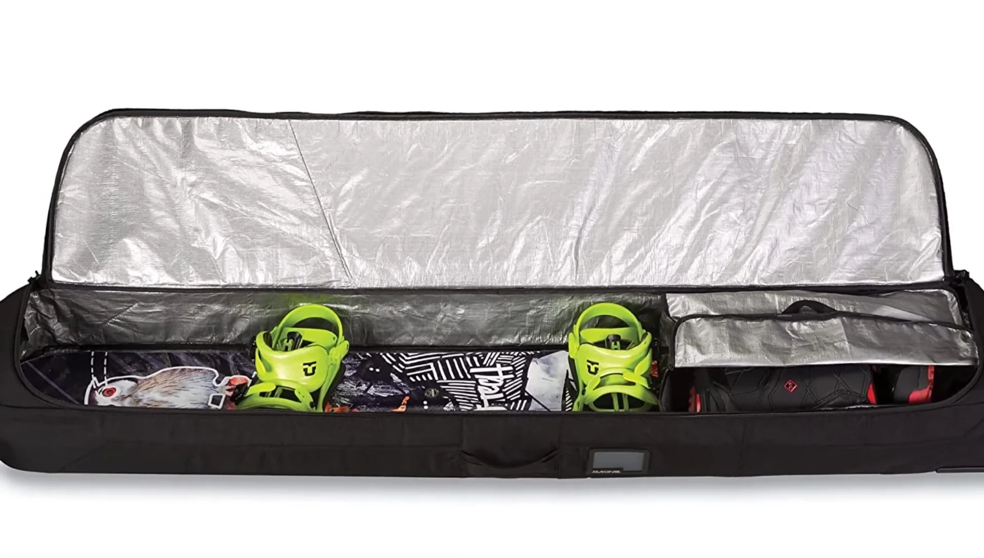 Inside of the bag showcasing its interior space and padding.