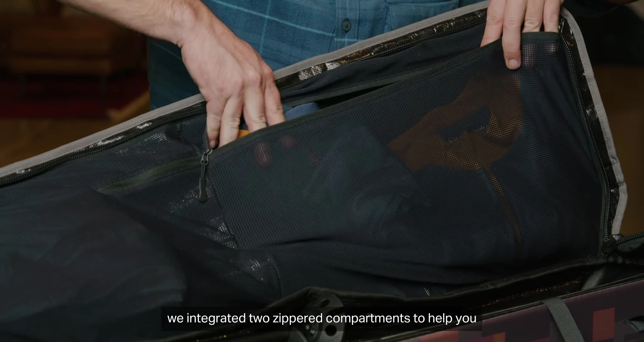Zippered compartments for additional storage.