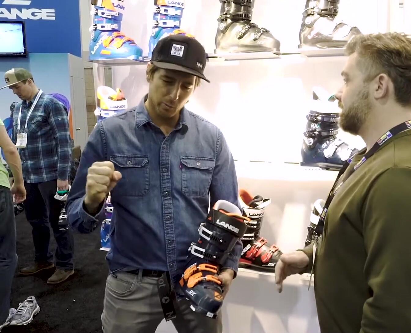 Jonny Moseley demonstrating the responsiveness of the Lange RX 120 boot during a turn