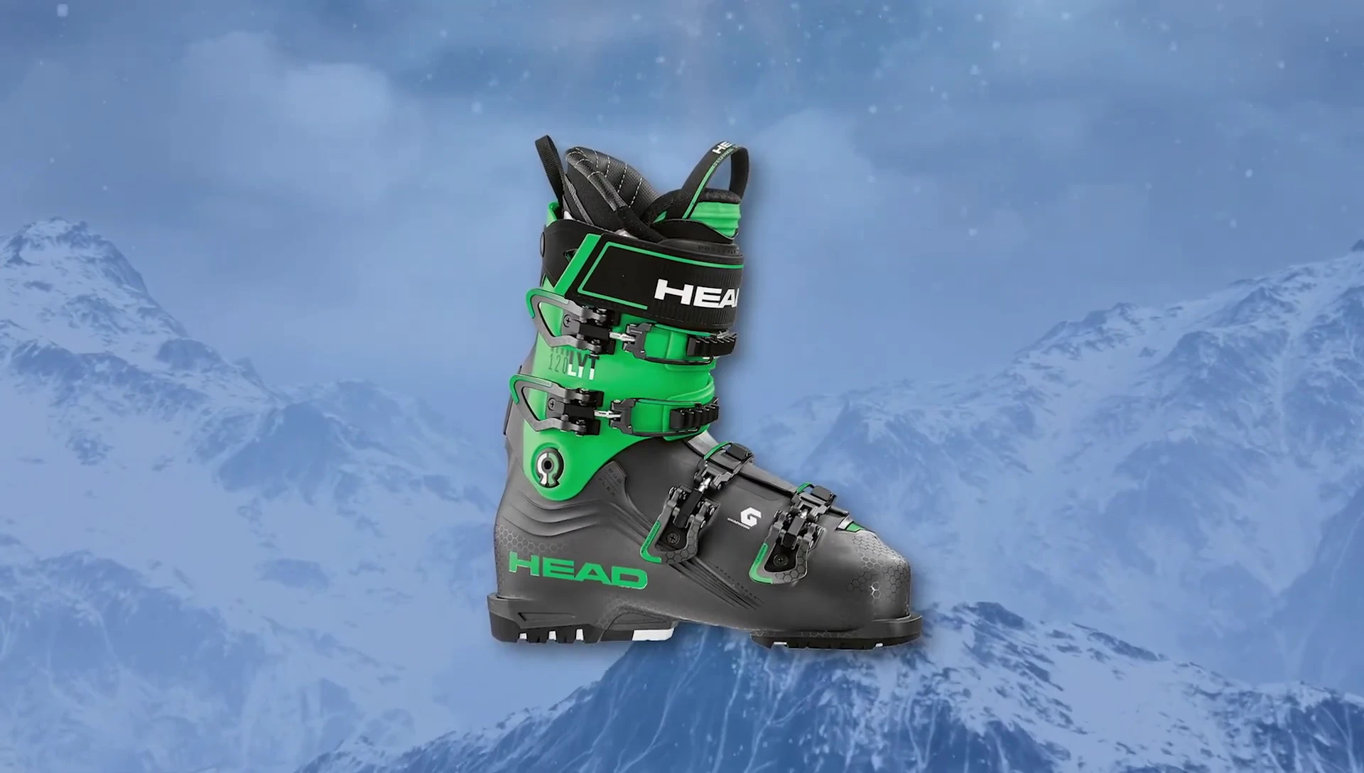 Close-up of the Head Nexo LYT 120 ski boot.