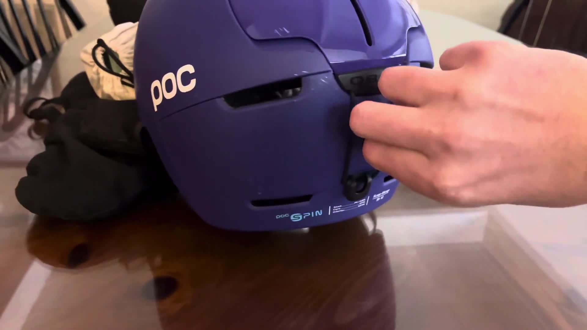 Close-up of the elastic goggle strap system.