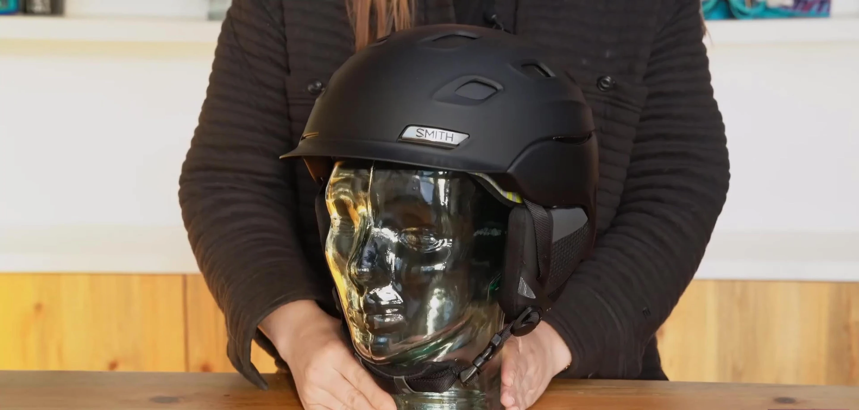 Close-up highlighting the helmet's construction