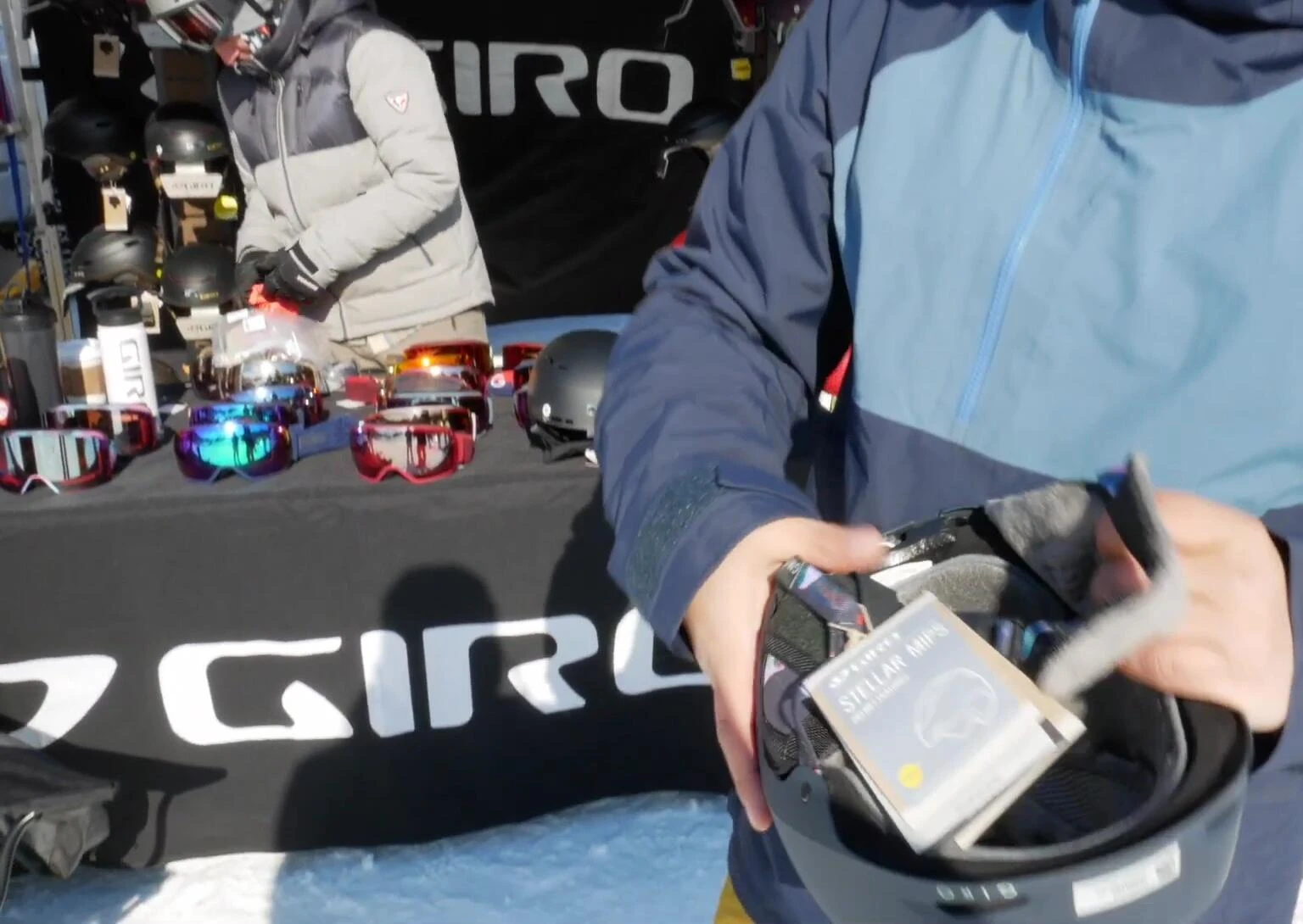 Close-up of the integrated camera mount on the Giro Stella.