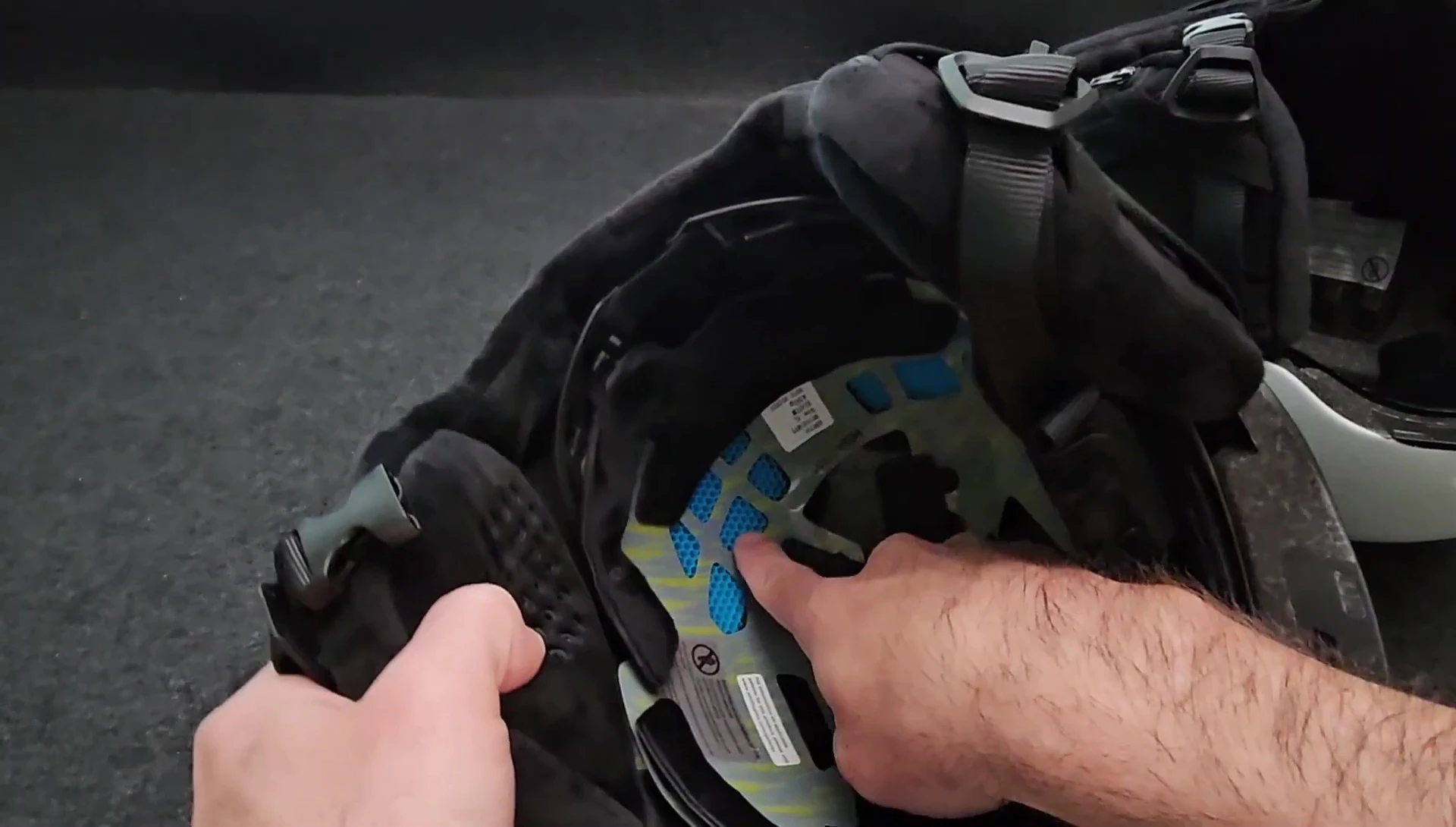 Close-up showcasing the Koroyd material inside the helmet vents