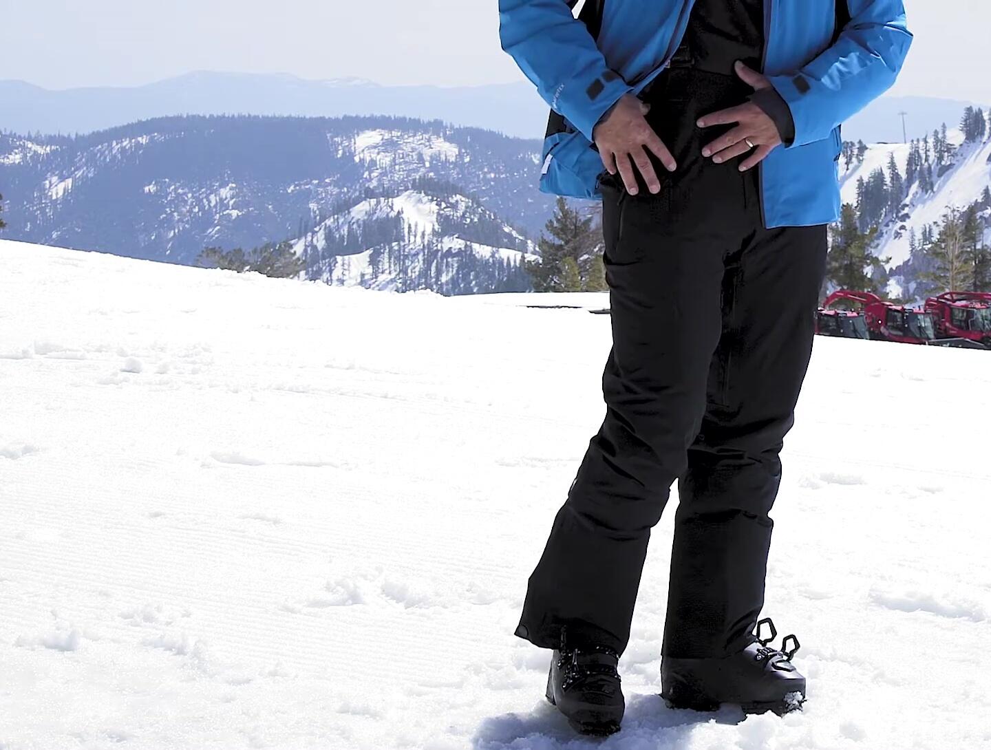 Close-up shot of the Spyder Bormio GTX pants on the reviewer.