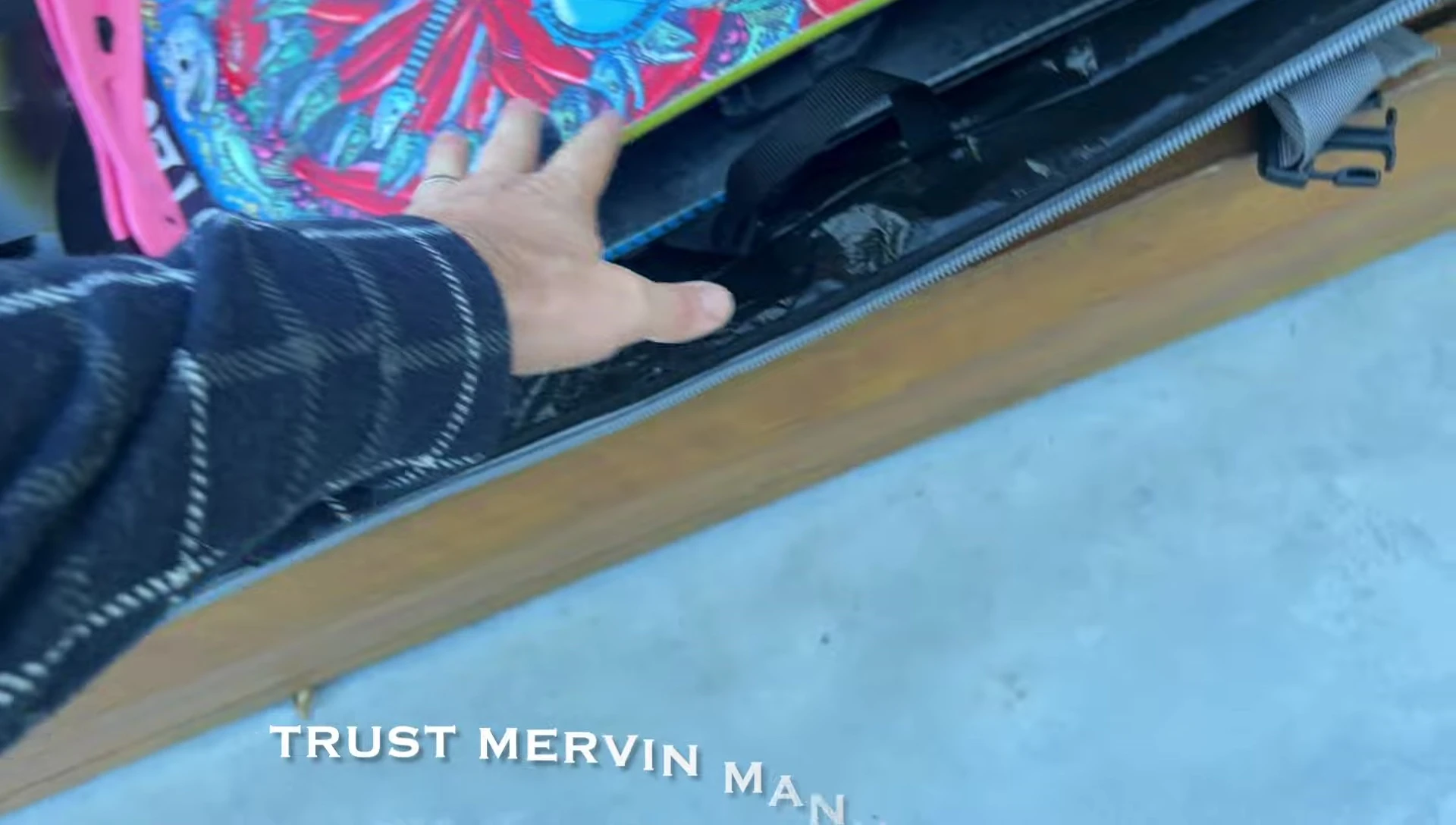 Close-up of snowboard and splitboard