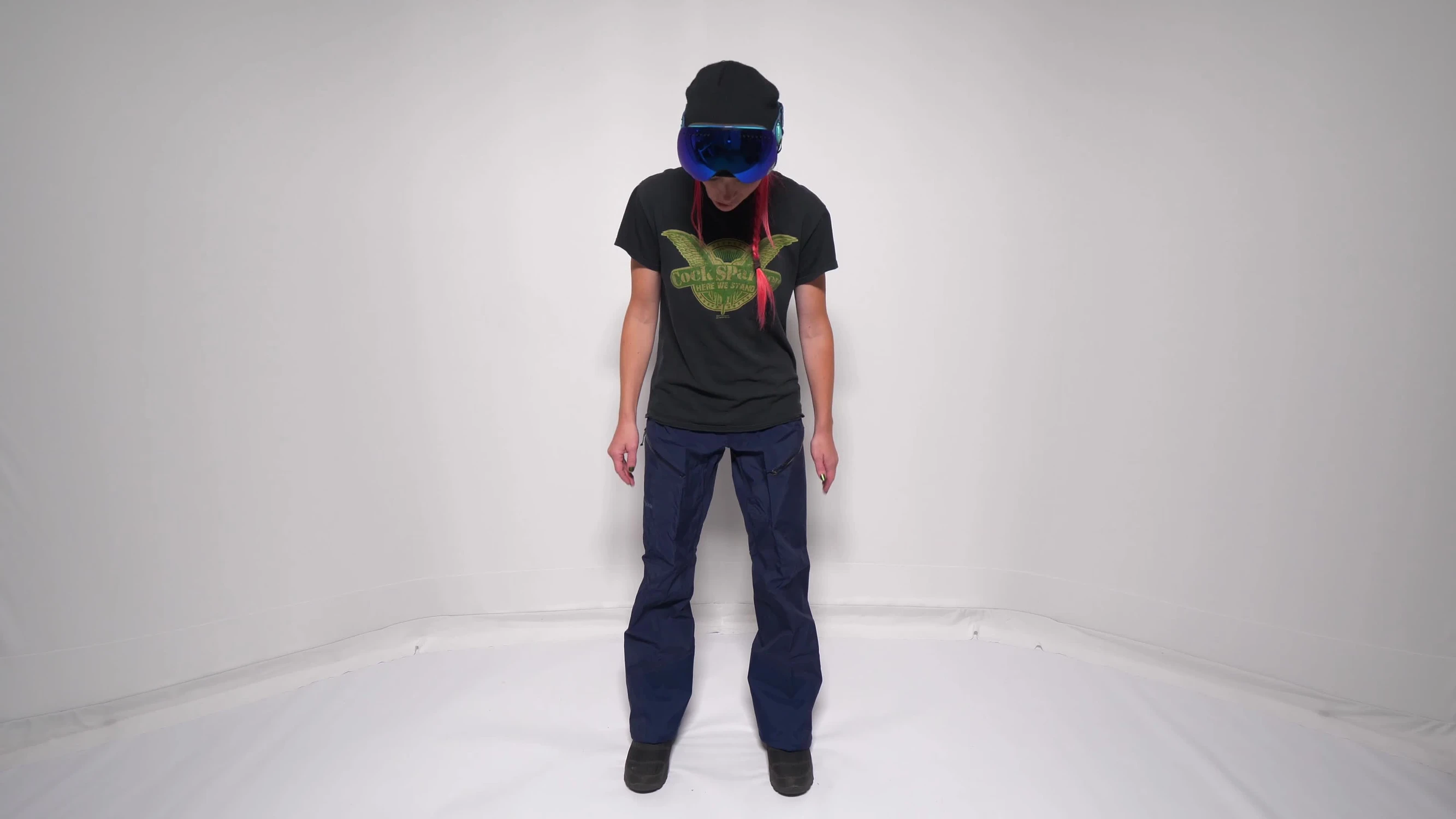 Shot showcasing the deep dark blue color of the pants.
