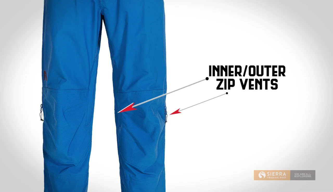 Detail shot showing the zip vents on the inner thigh of the pants.
