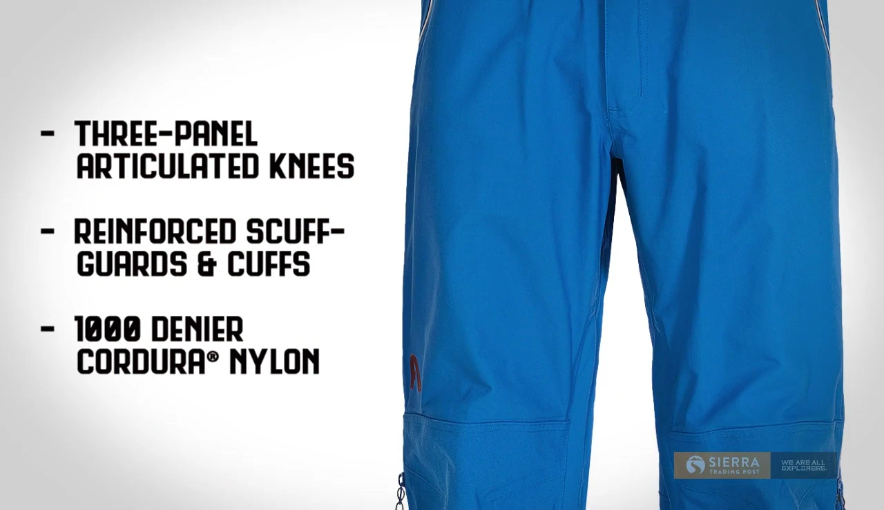 Close-up showcasing the reinforced knees of the ski pants.