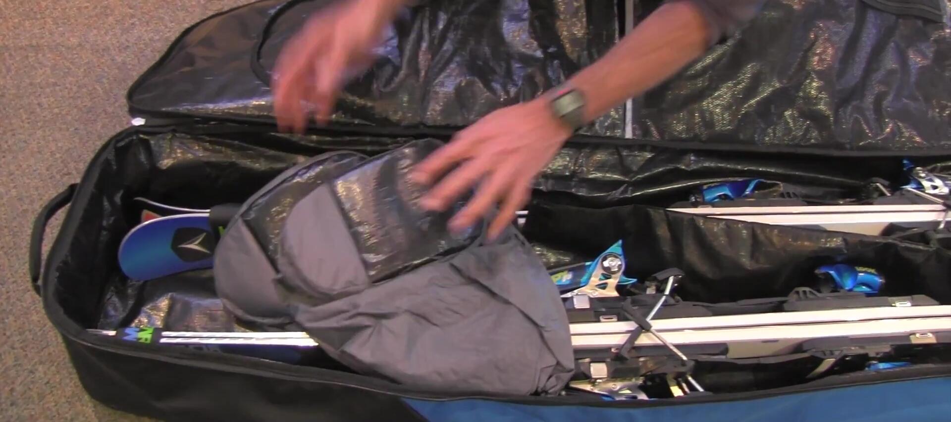 View of the extra storage compartments within the bag.