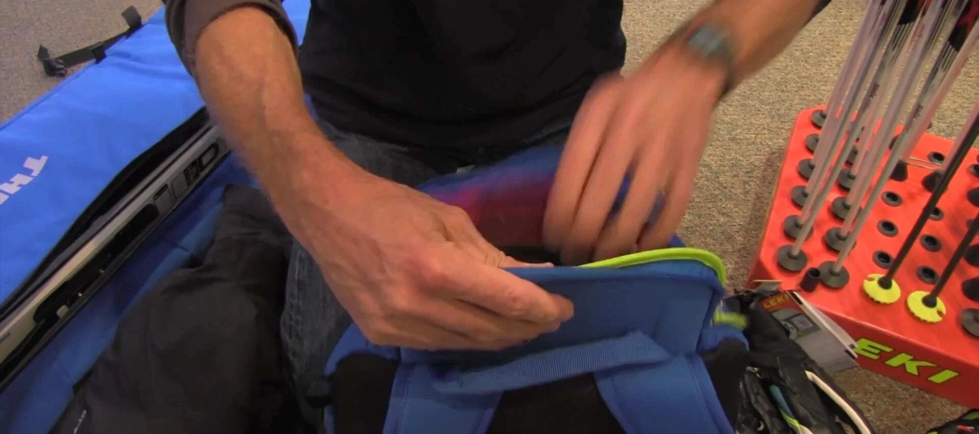 Close-up of the integrated goggle hard case.