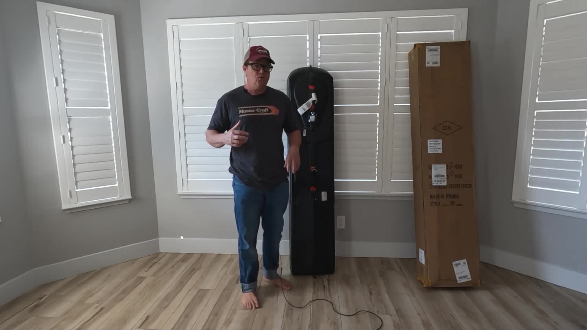 Horton describing the challenge of carrying all the snowboarding gear.