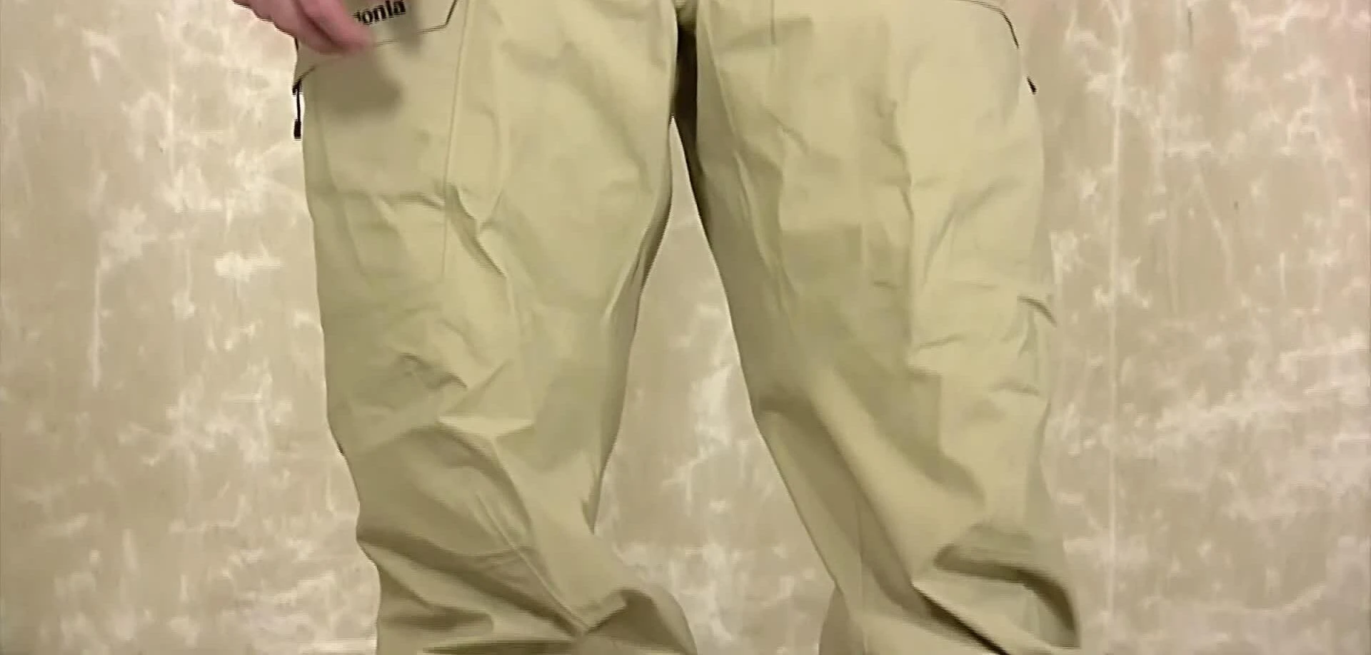 Close-up of the Patagonia Untracked pants showcasing the Gore-Tex fabric.