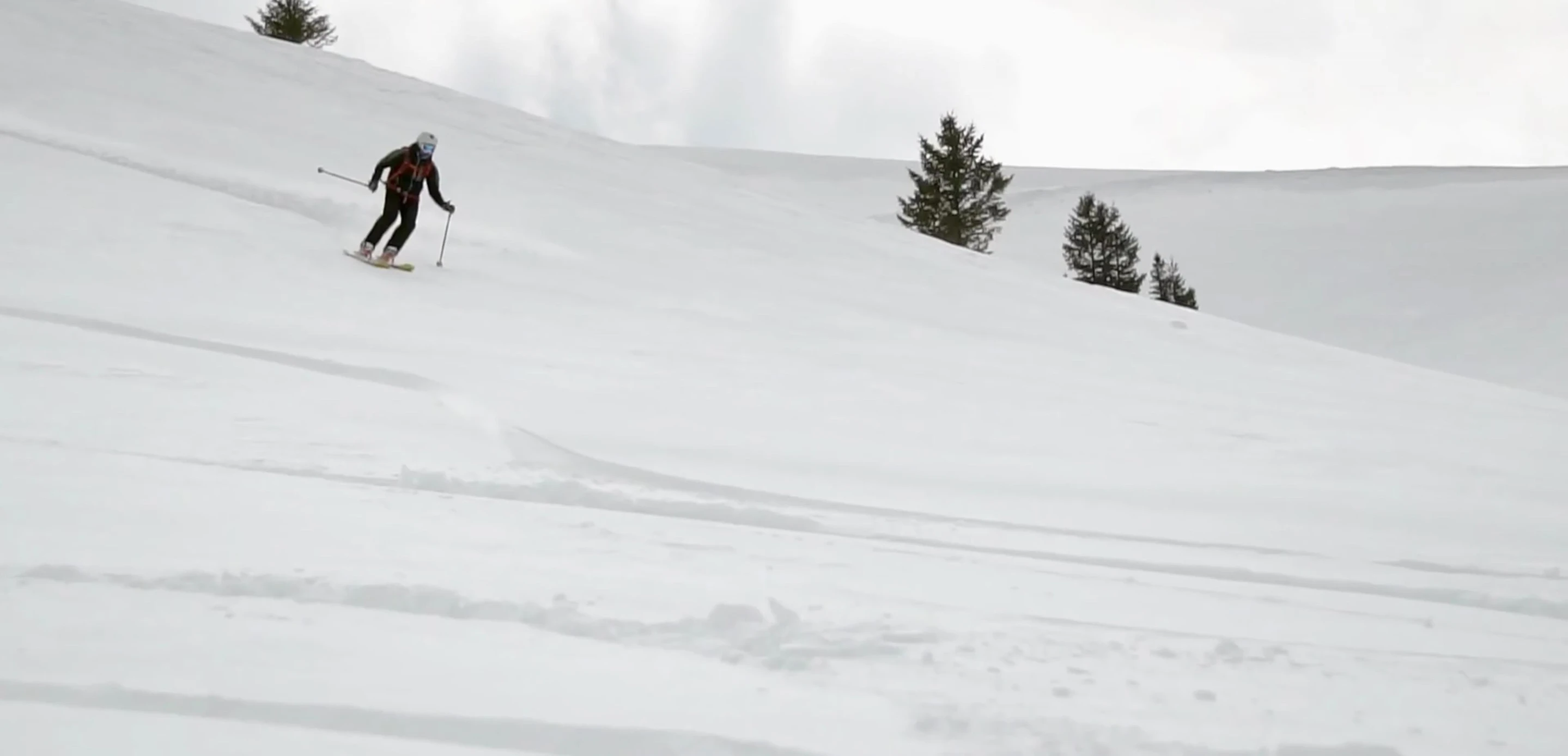 Advanced skiers using longer skis
